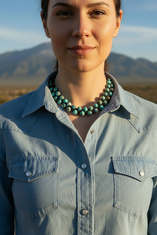 Boho Turquoise Jasper Bead Choker: Braided Leather Necklace