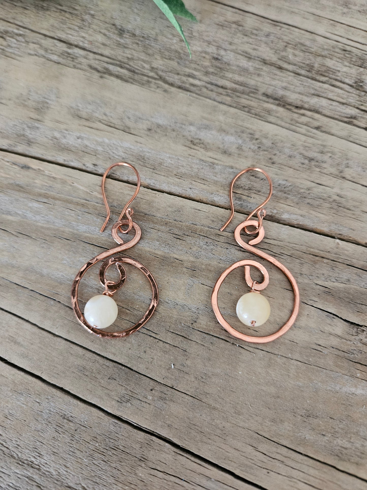 Copper Wire Dangle Earrings with Calcite Bead Minimalistic Jewelry