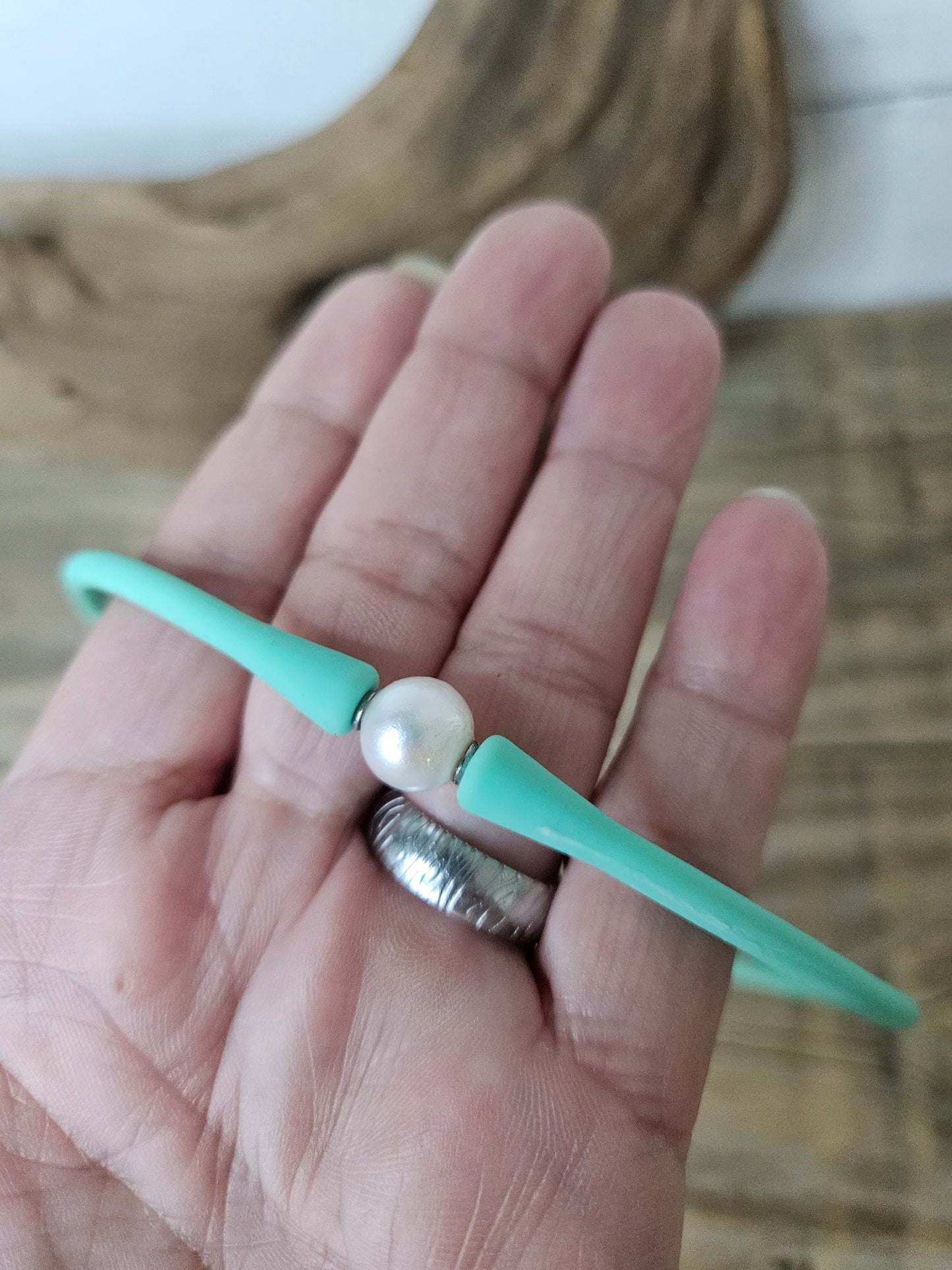 Sea Green Silicone Stretchy Freshwater Pearl Choker Necklace