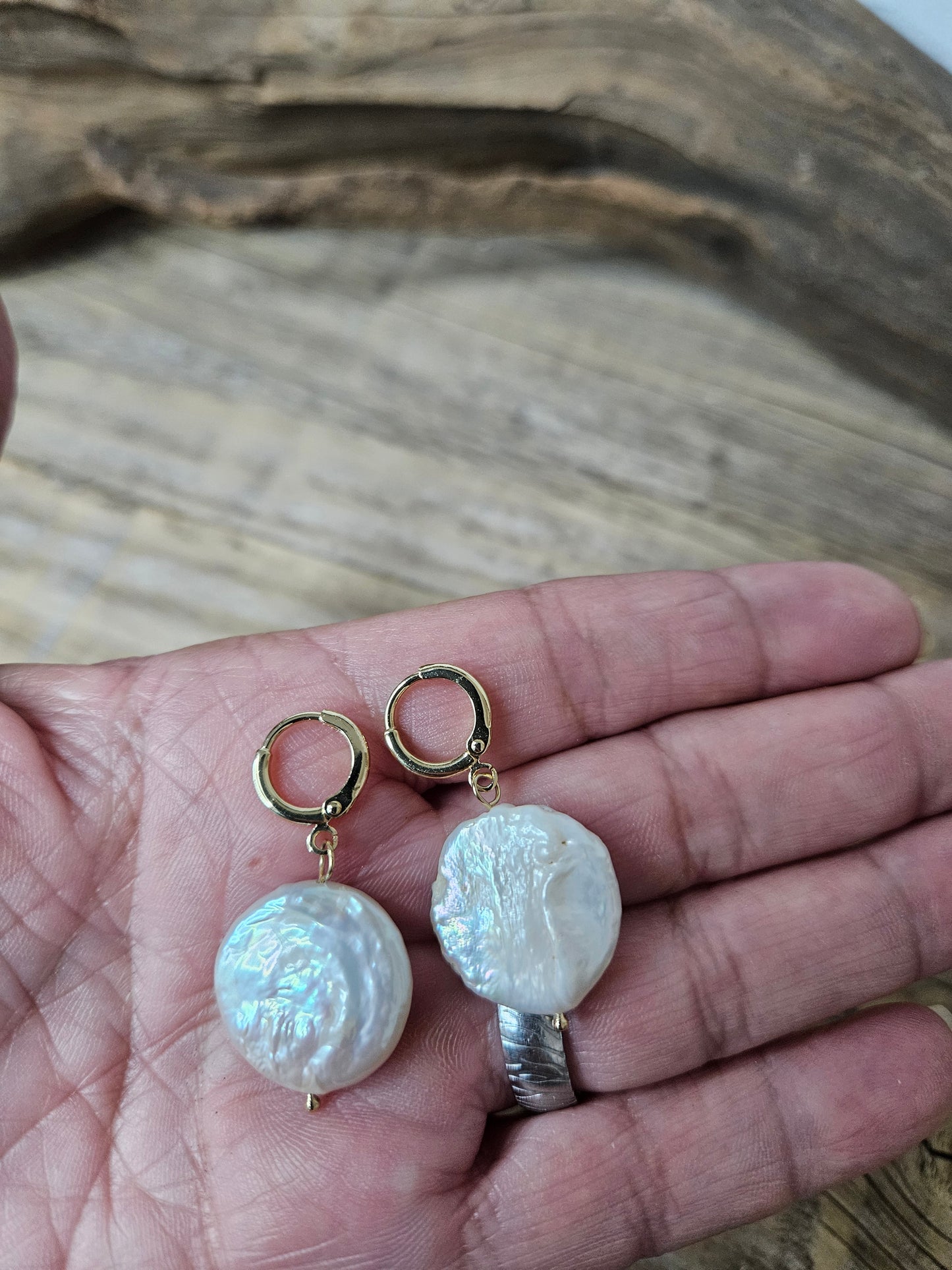 14K Gold Filled Large Freshwater Coin Pearl Dangle Earrings