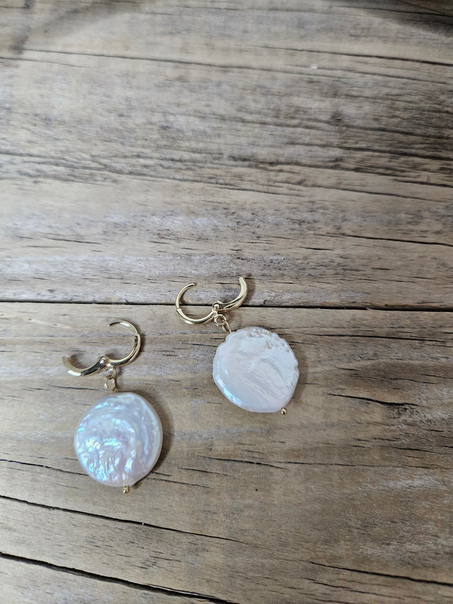 14K Gold Filled Large Freshwater Coin Pearl Dangle Earrings