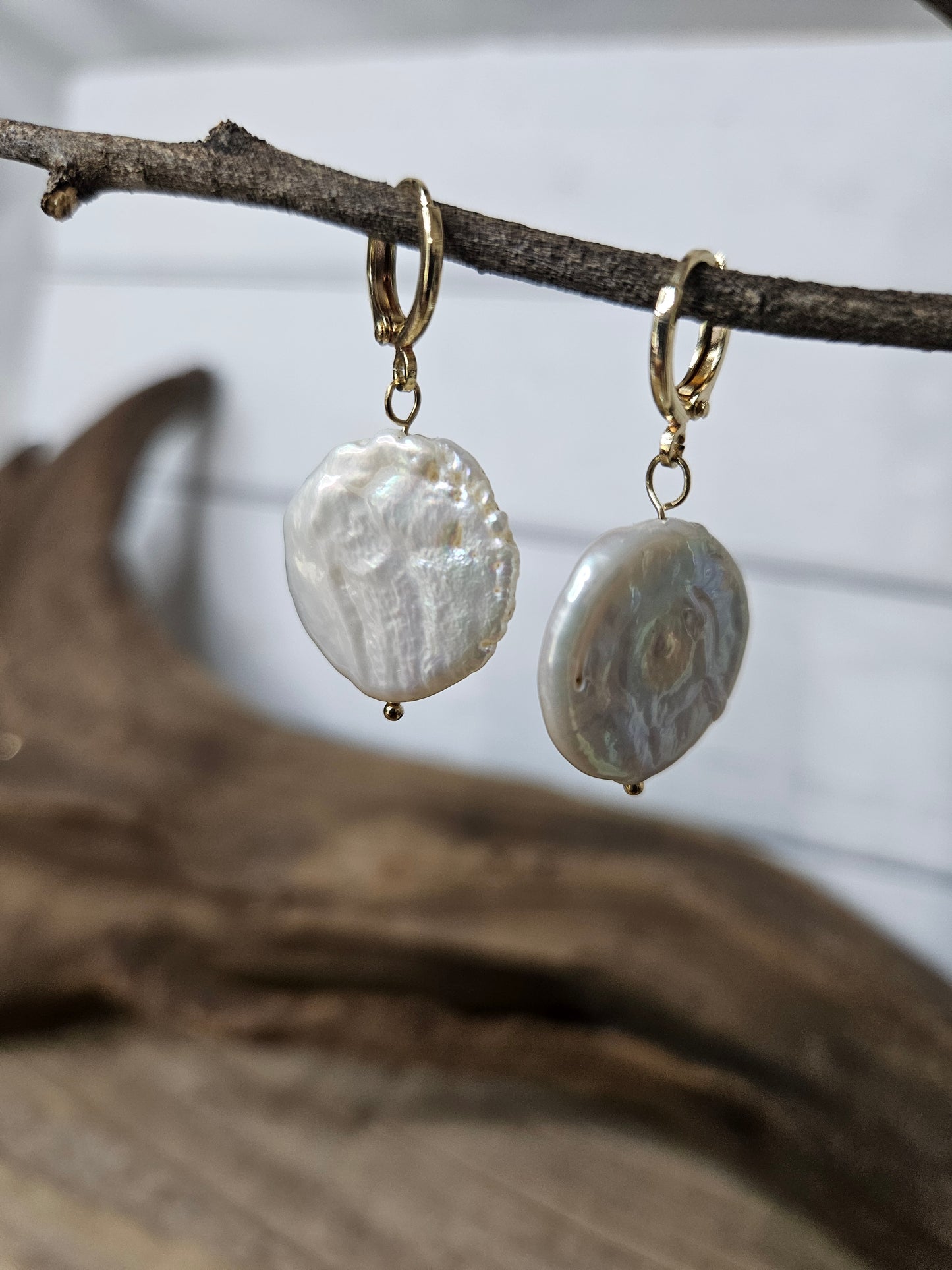 14K Gold Filled Large Freshwater Coin Pearl Dangle Earrings