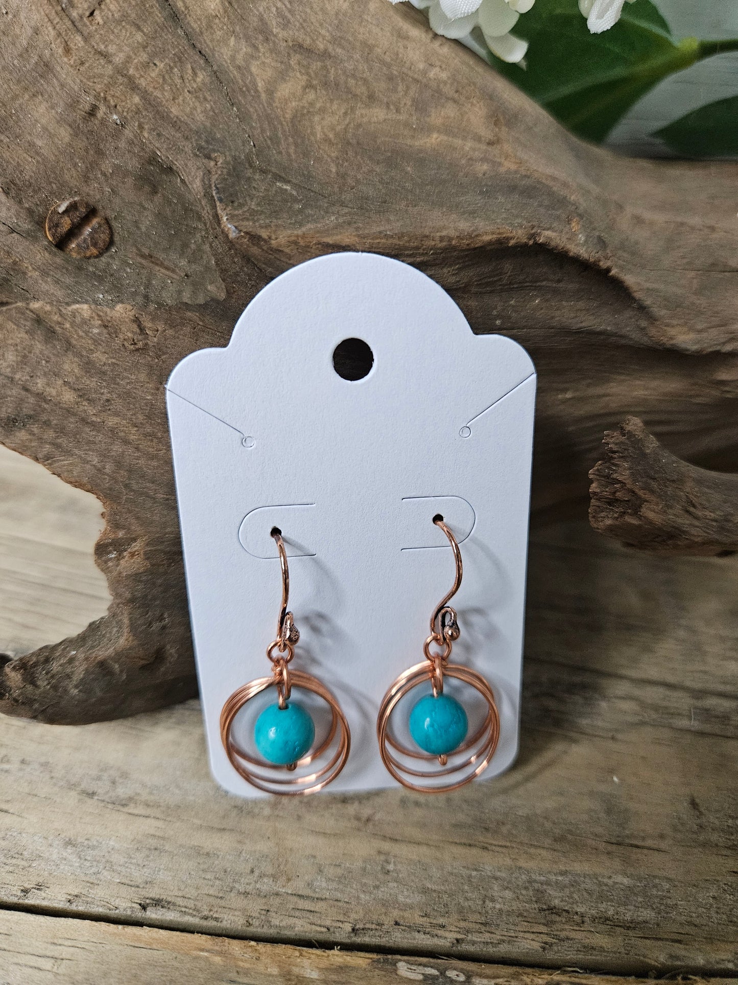 Copper Wire Dangle Earrings - with Turquoise color or Sodalite Stones