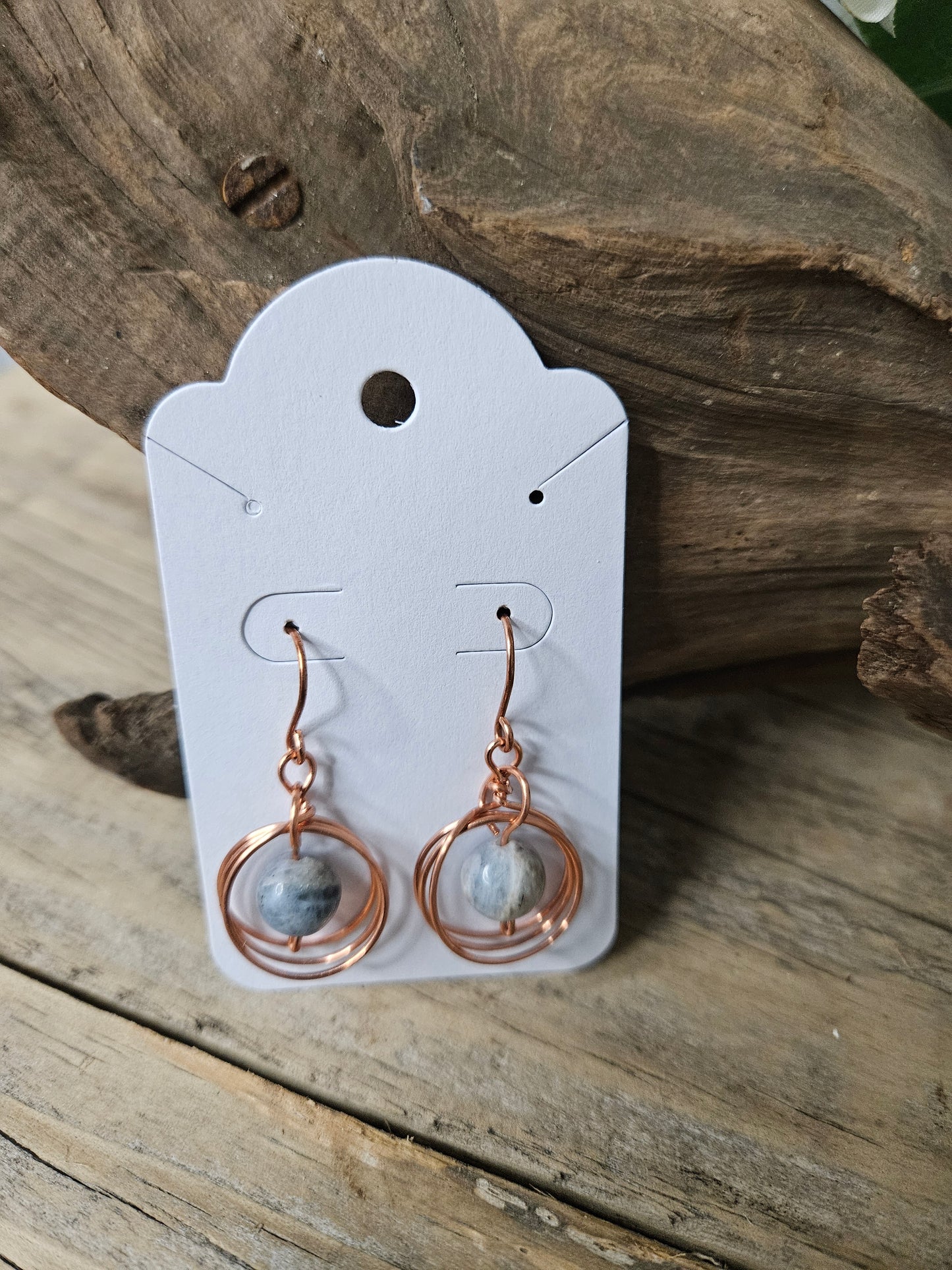 Copper Wire Dangle Earrings - with Turquoise color or Sodalite Stones