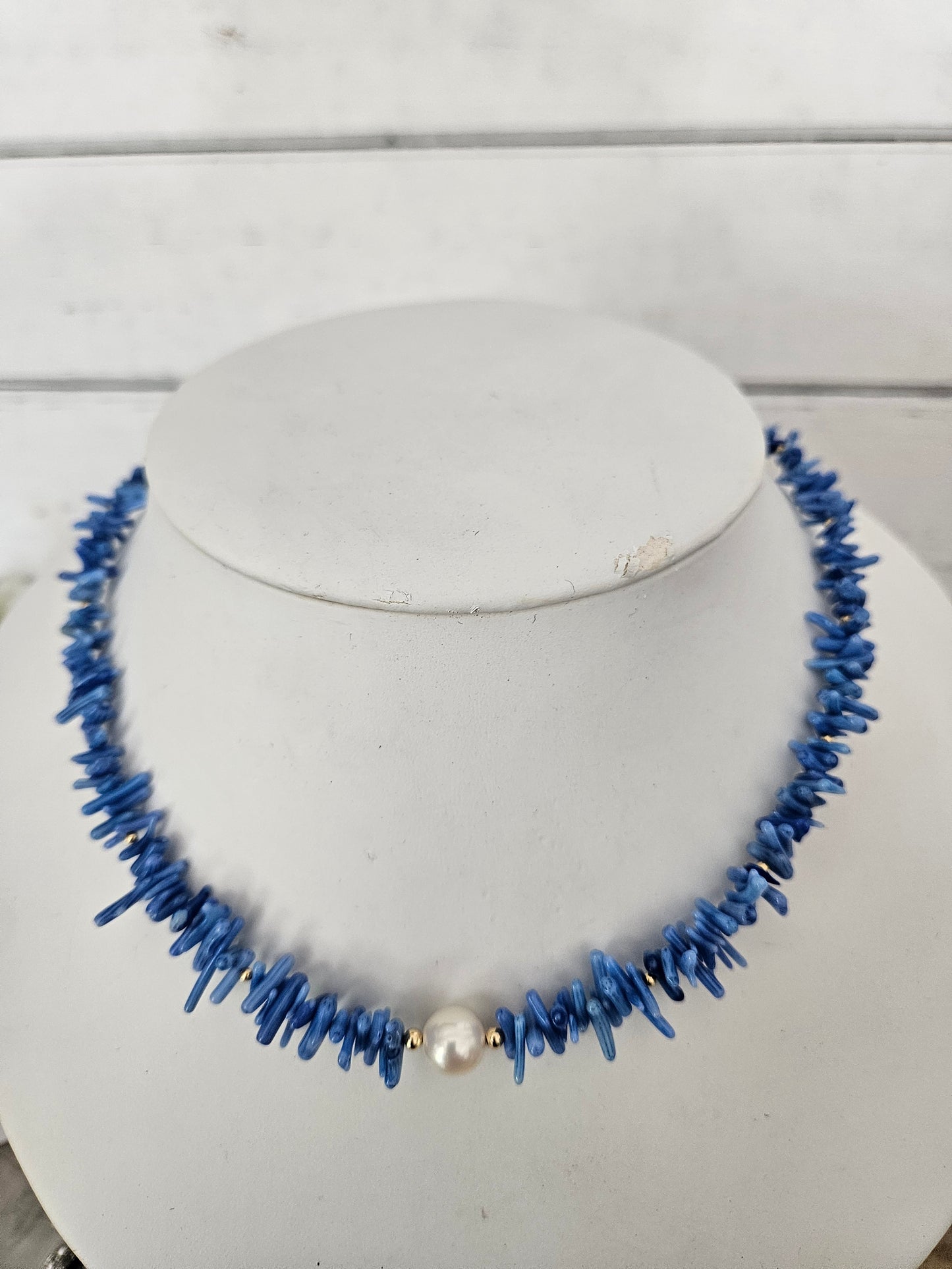 Blue Coral Freshwater Pearl Necklace