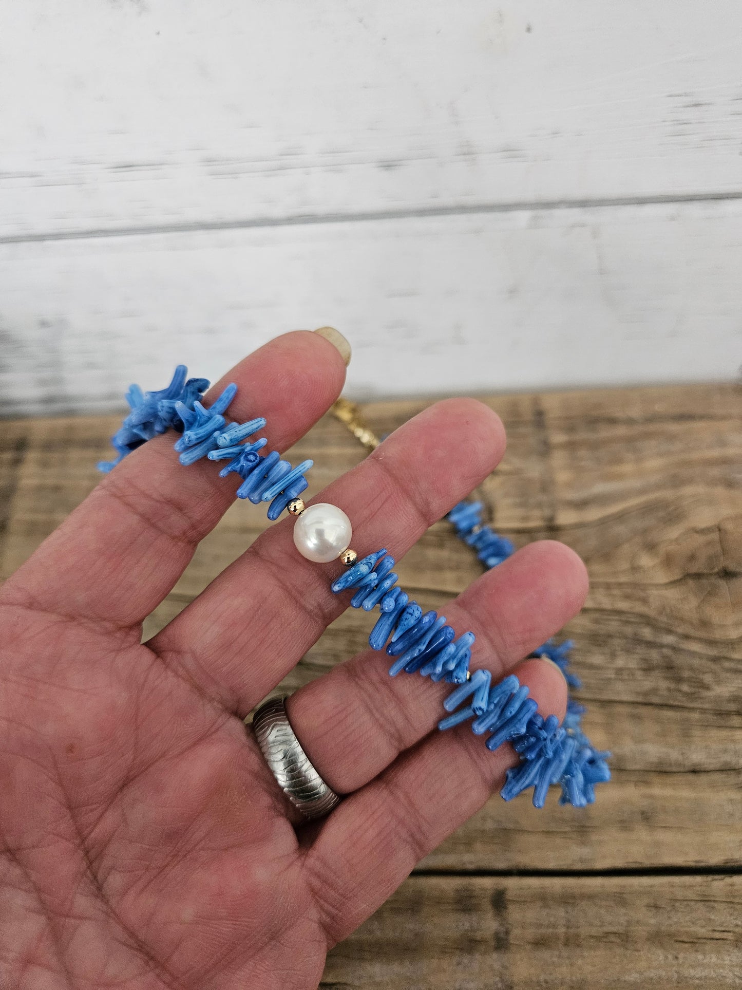 Blue Coral Freshwater Pearl Necklace