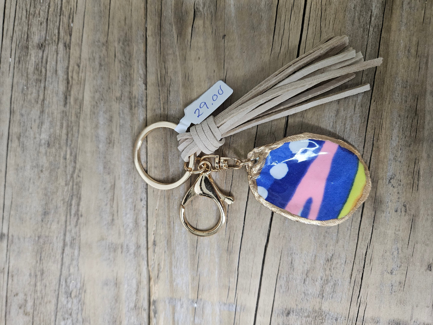 Decoupage Oyster Shell Keychain | Lilly Print Fabric Bag Charm