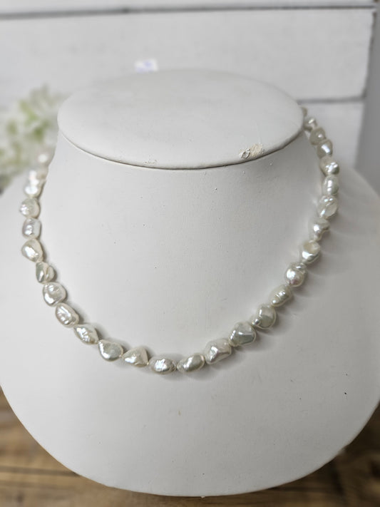 White Keshi Freshwater Pearl Beaded Necklace