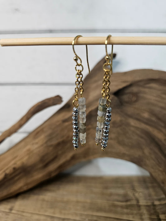 Labradorite & Hematite Gold Stainless Steel Dangle Earrings