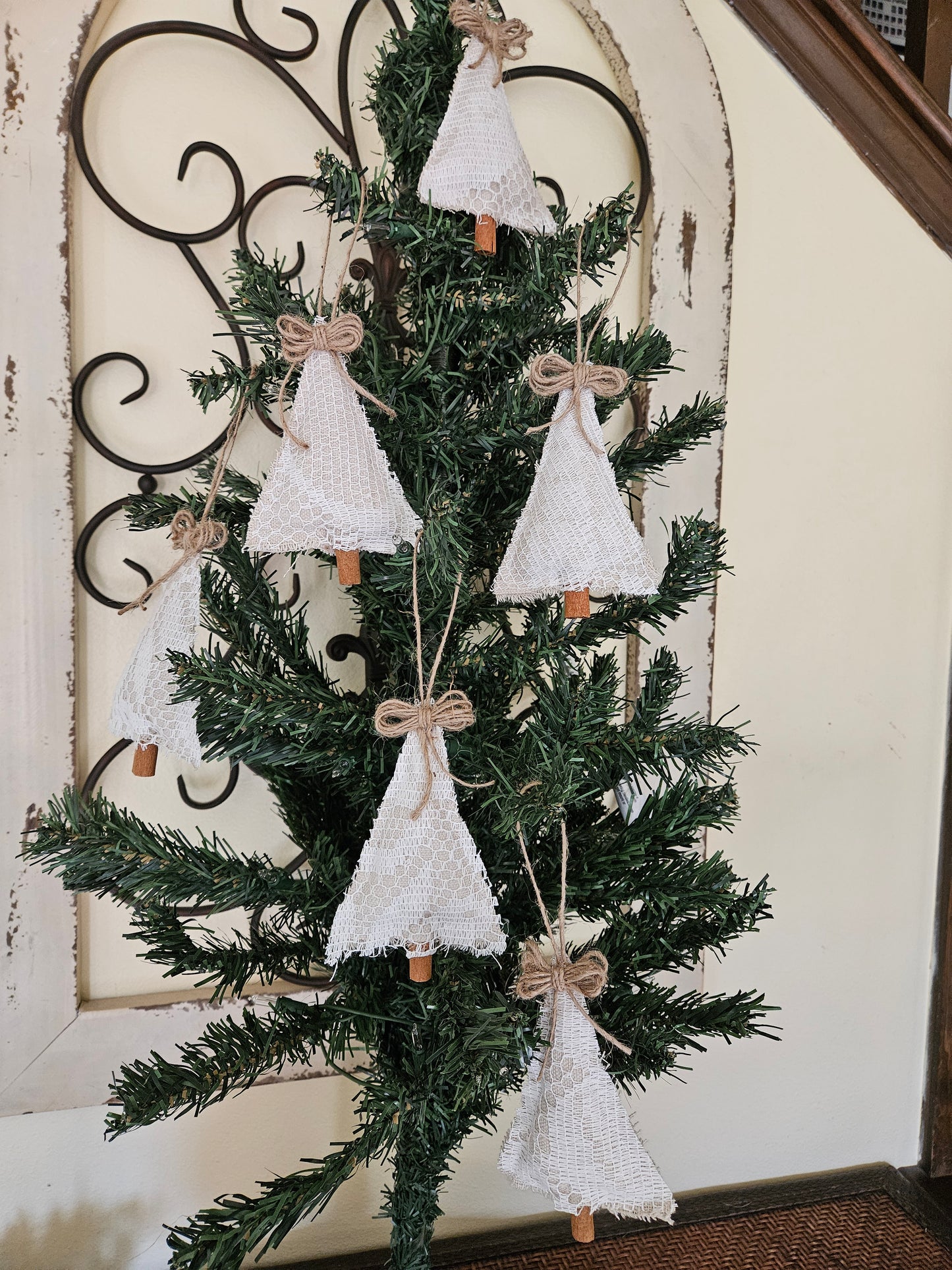 Country Farmhouse Chic Lace Christmas Tree Ornaments set of 6