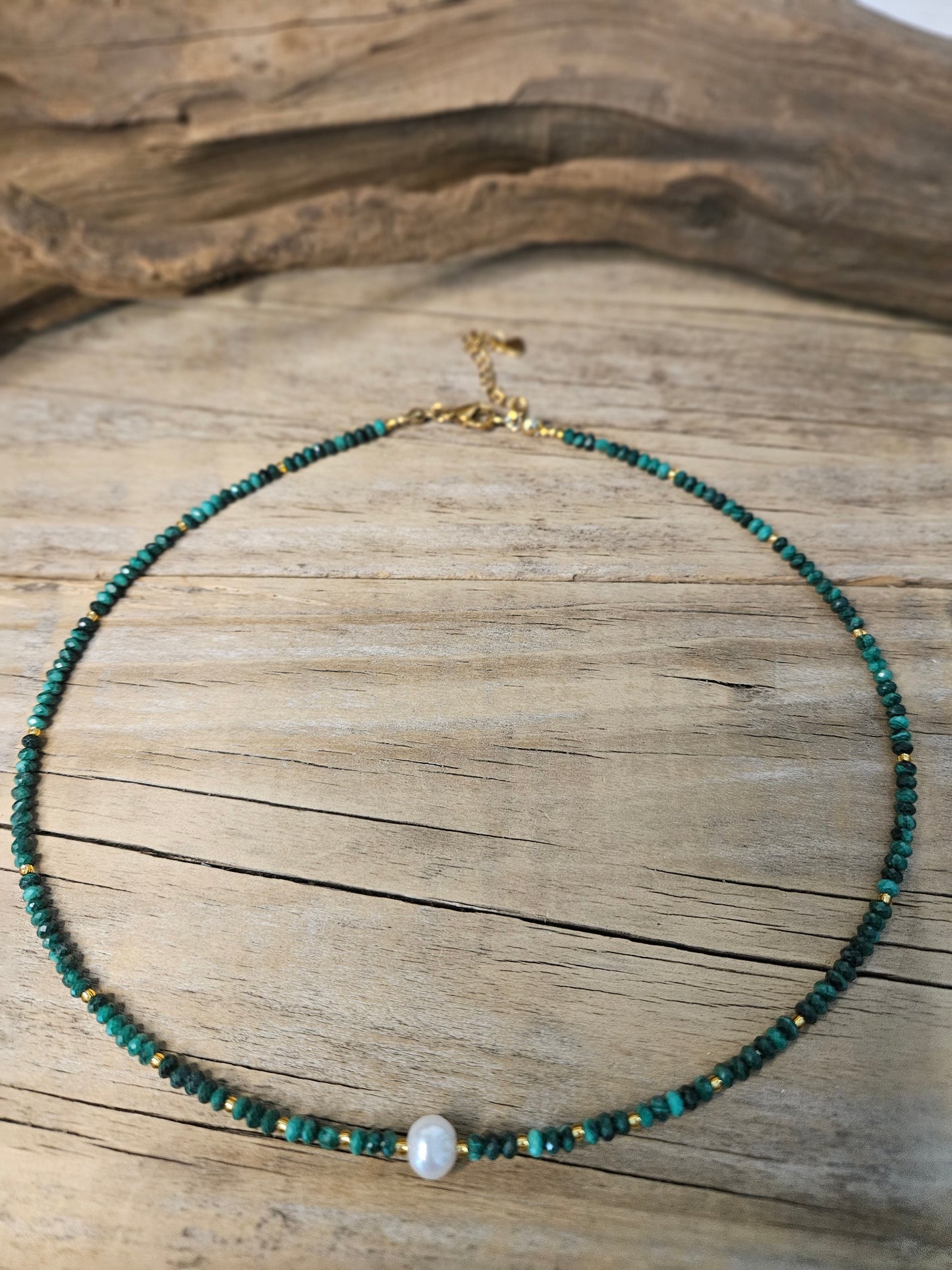 Malachite-Turquoise Freshwater Pearl Beaded Necklace