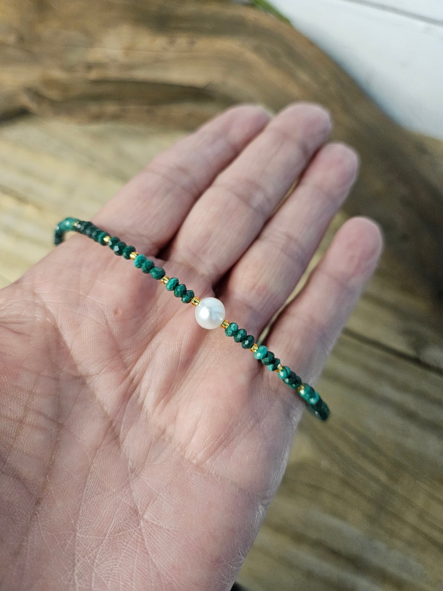 Malachite-Turquoise Freshwater Pearl Beaded Necklace