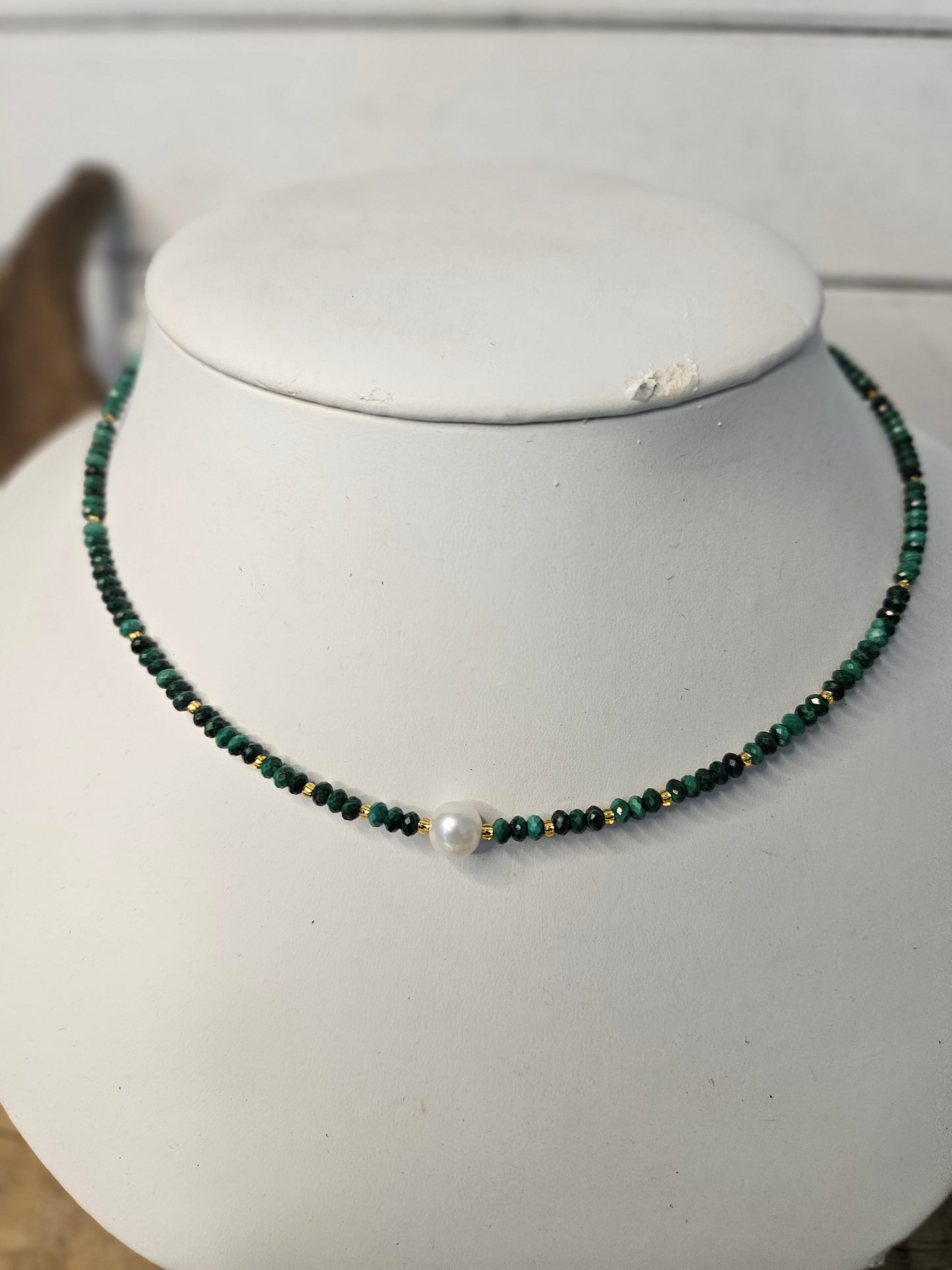 Malachite-Turquoise Freshwater Pearl Beaded Necklace