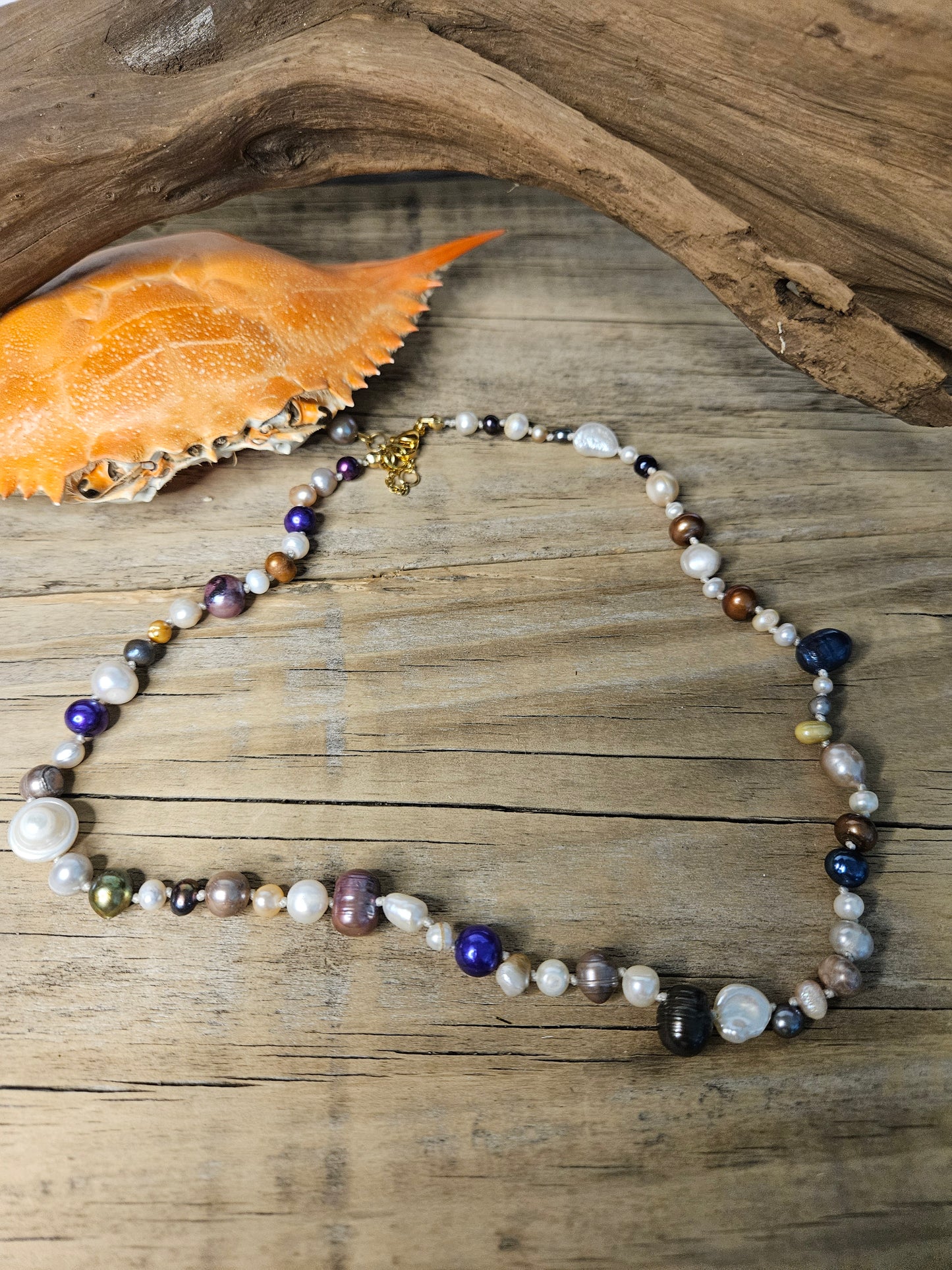 Mixed color knotted Freshwater Pearl Necklace