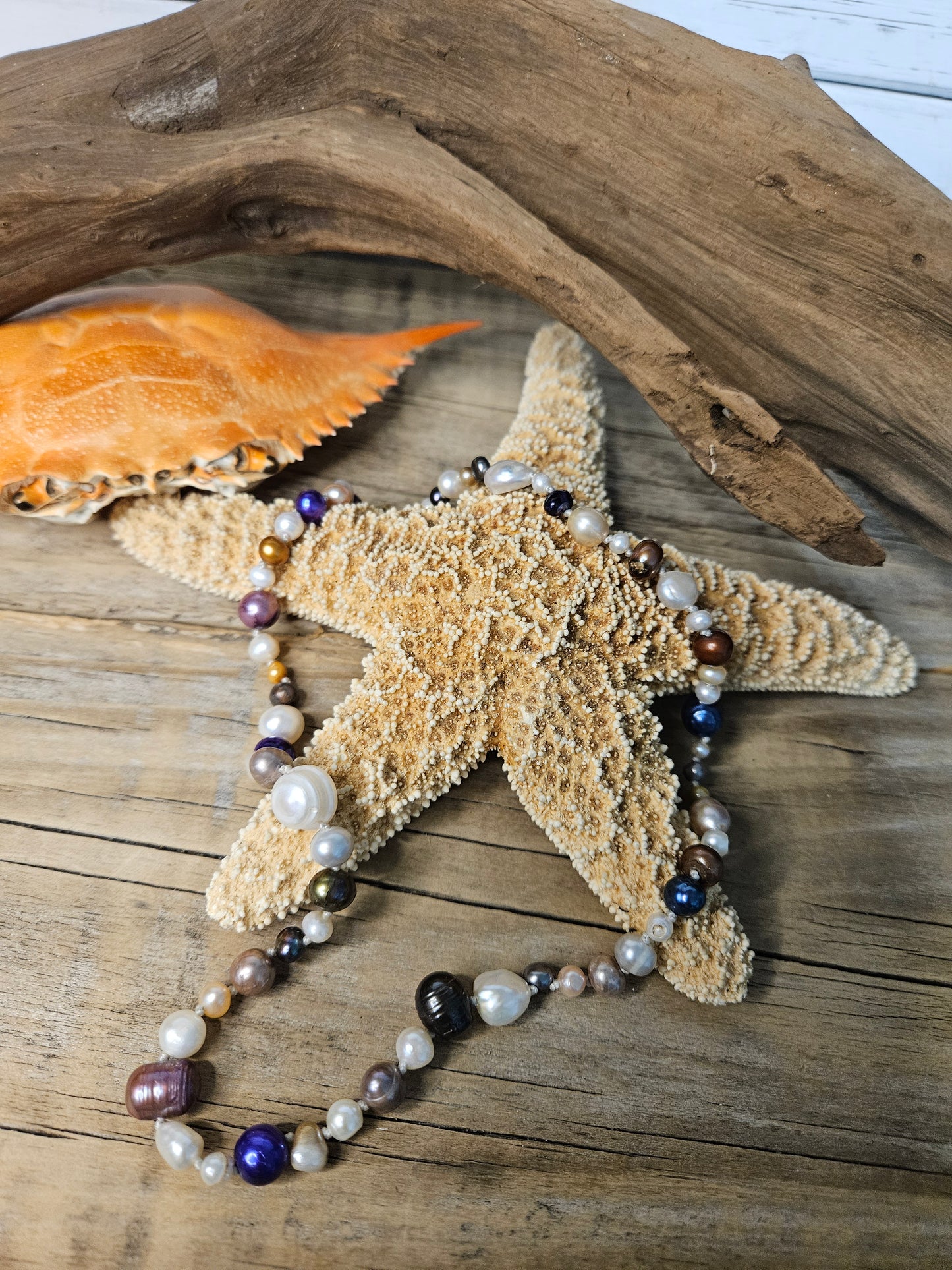 Mixed color knotted Freshwater Pearl Necklace