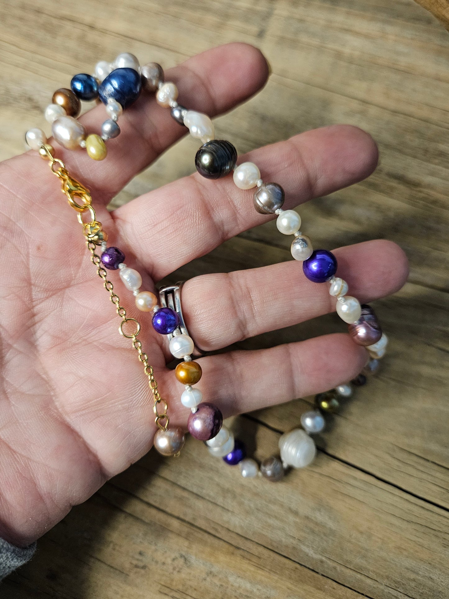 Mixed color knotted Freshwater Pearl Necklace