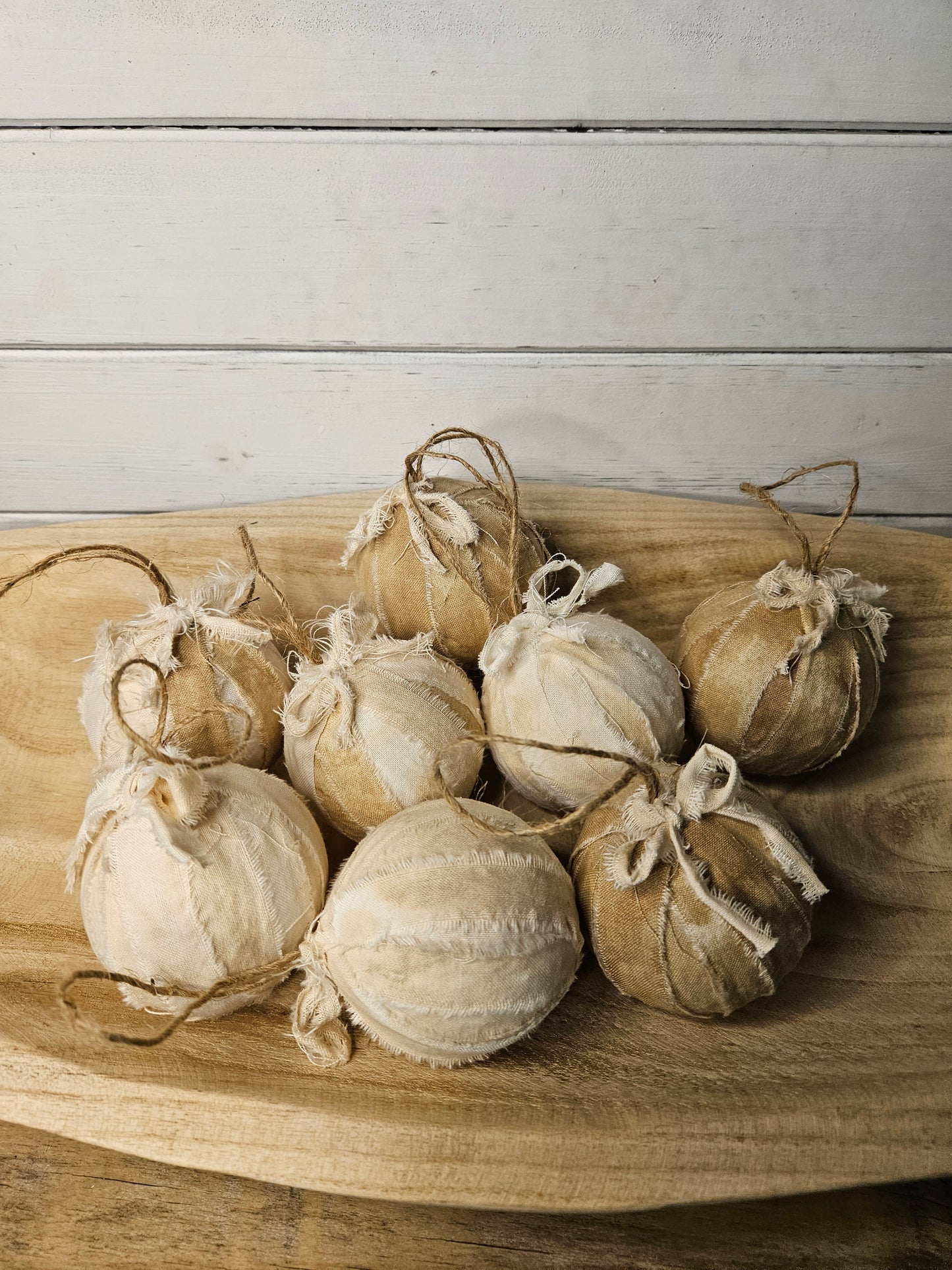 Primitive Shabby Chic Farmhouse Cottage mixed Cotton Rag Fabric Ball Ornaments
