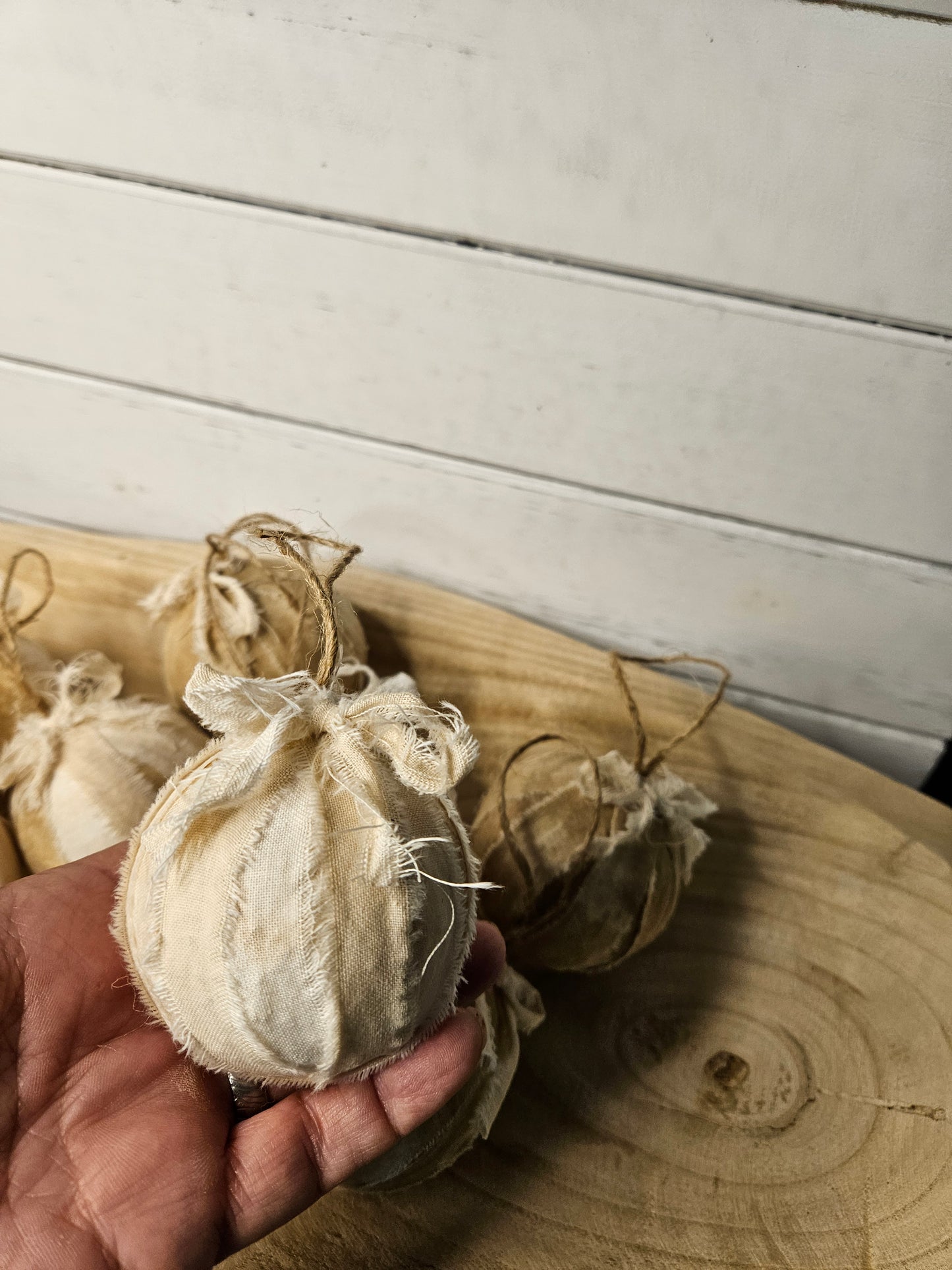 Primitive Shabby Chic Farmhouse Cottage mixed Cotton Rag Fabric Ball Ornaments
