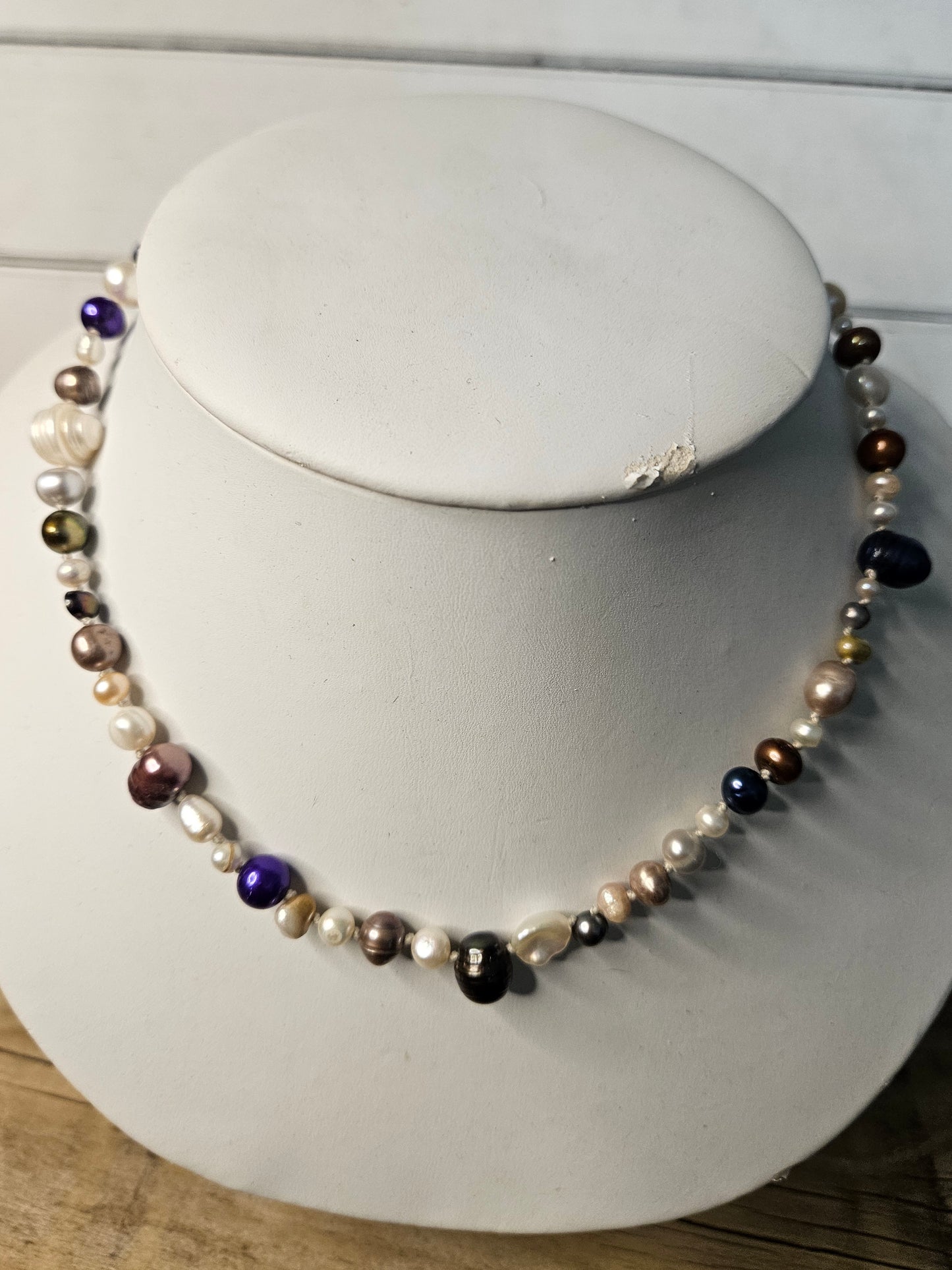 Mixed color knotted Freshwater Pearl Necklace