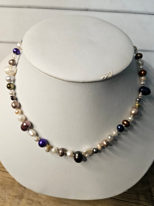 Mixed color knotted Freshwater Pearl Necklace