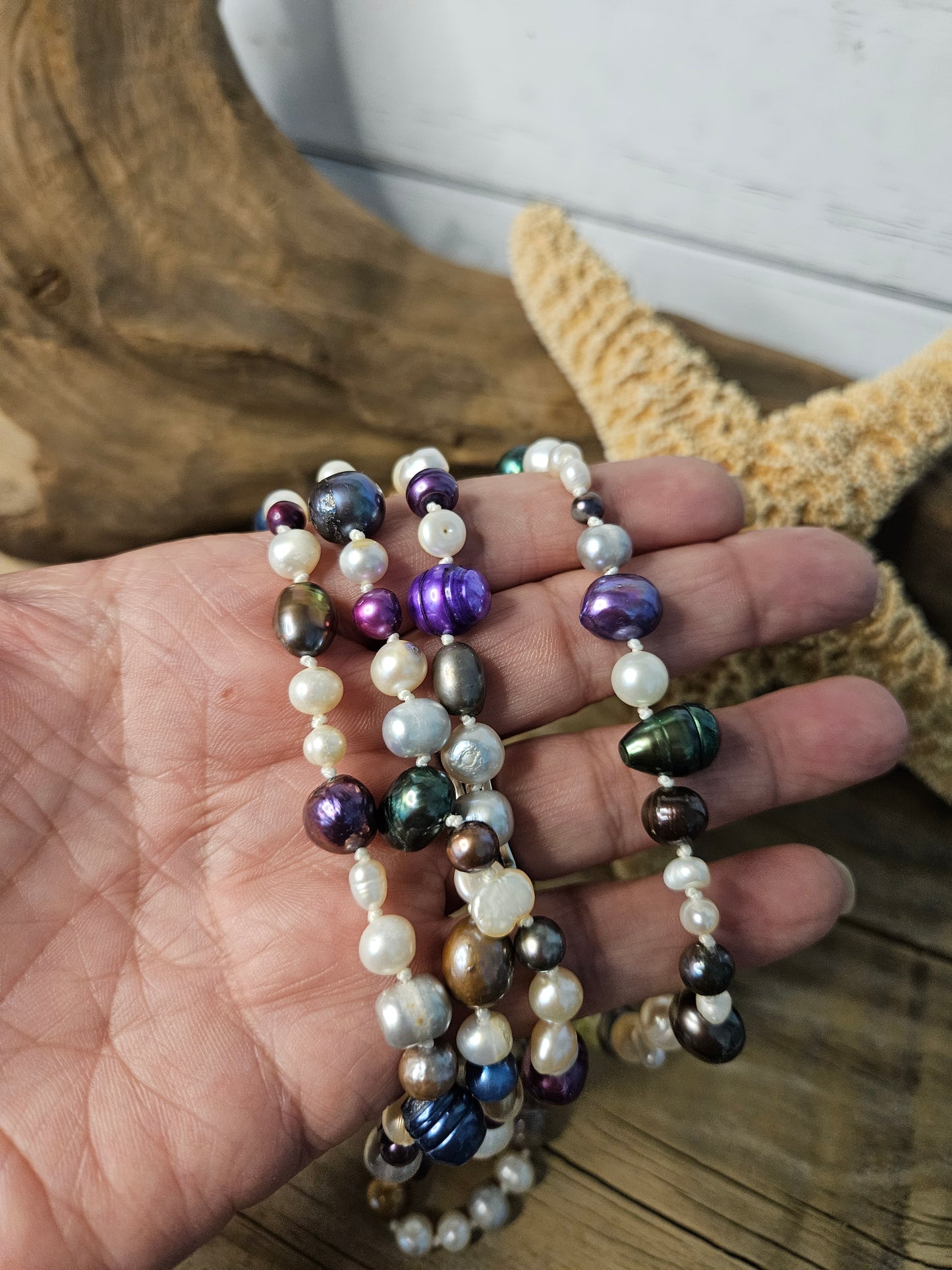 Hand Knotted Mixed Color Freshwater Pearl Long Necklace