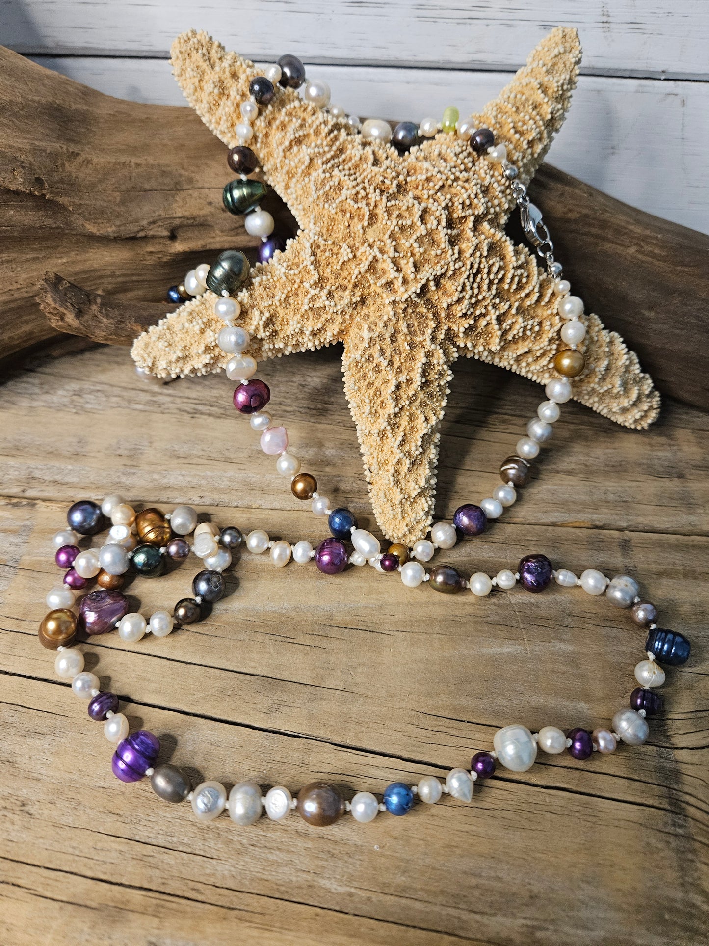 Hand Knotted Mixed Color Freshwater Pearl Long Necklace