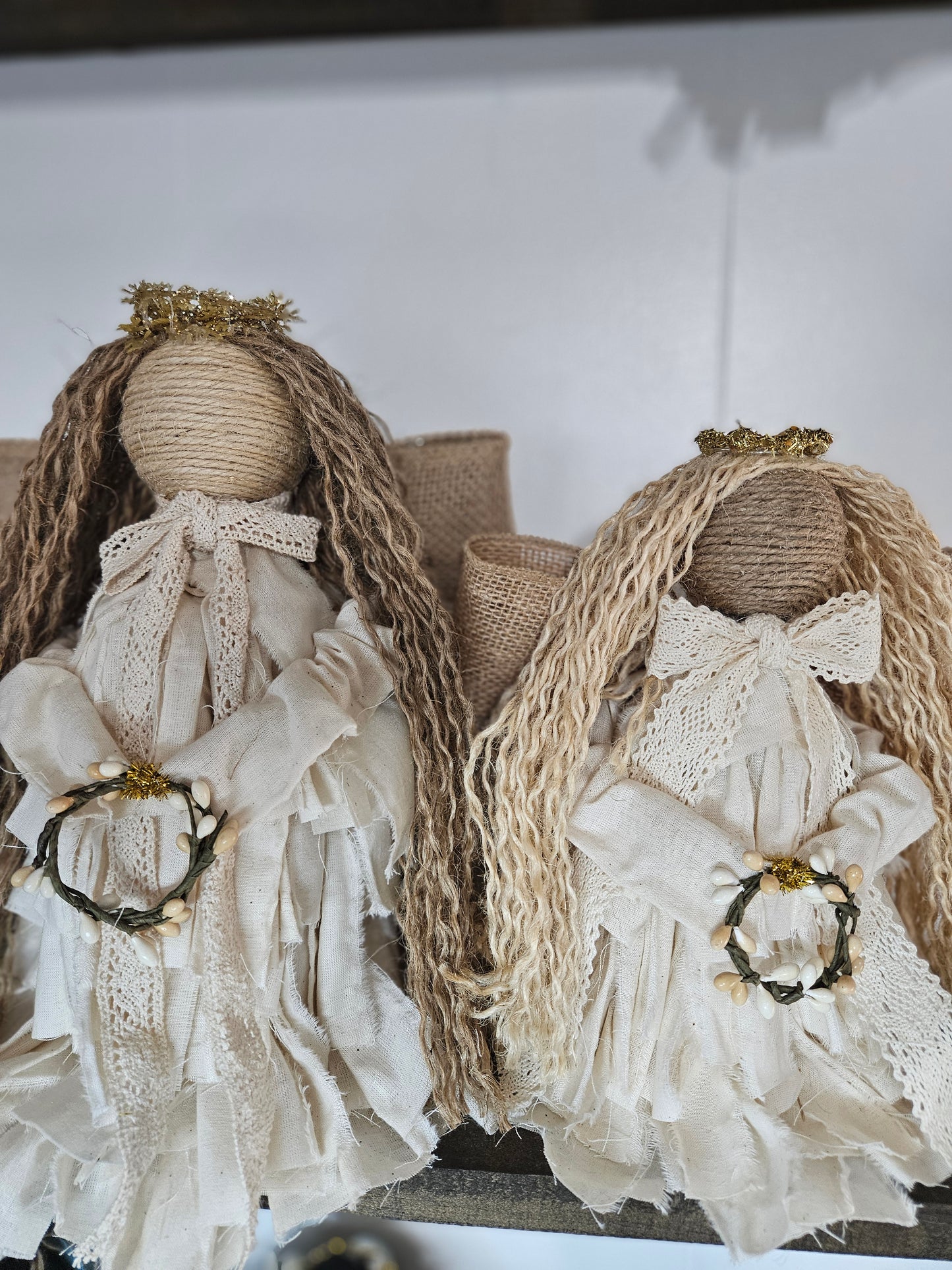 Handmade Rag Angel Christmas Tree Topper – Cream Muslin, Boho Farmhouse