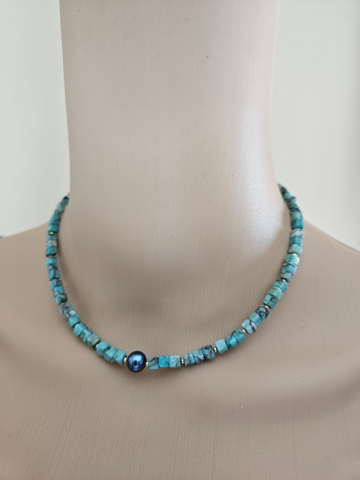 Turquoise color Shell Pearl Necklace Earring Set