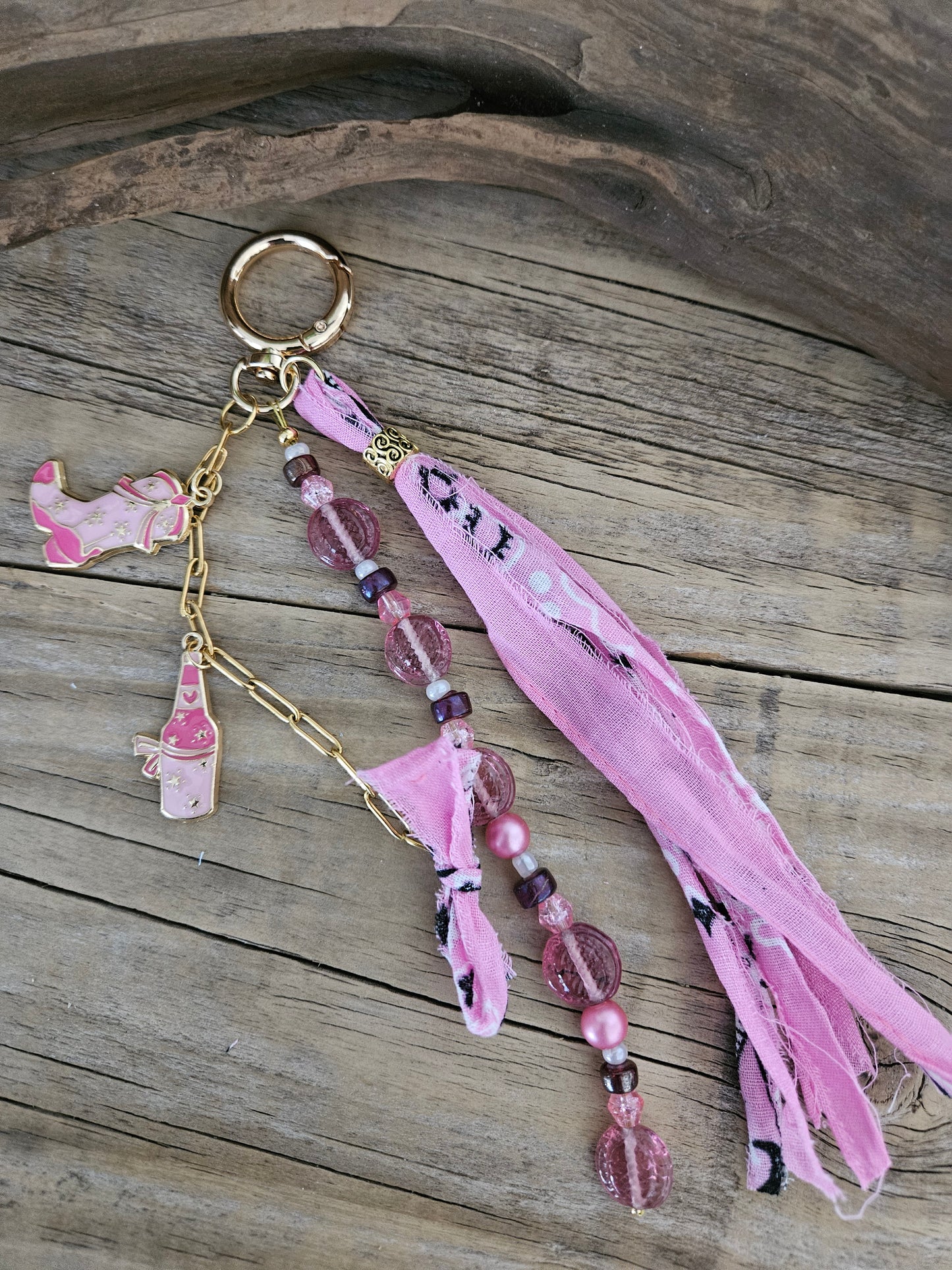 Southwestern Inspired Long Pink Cowgirl Purse Charm with Tassel