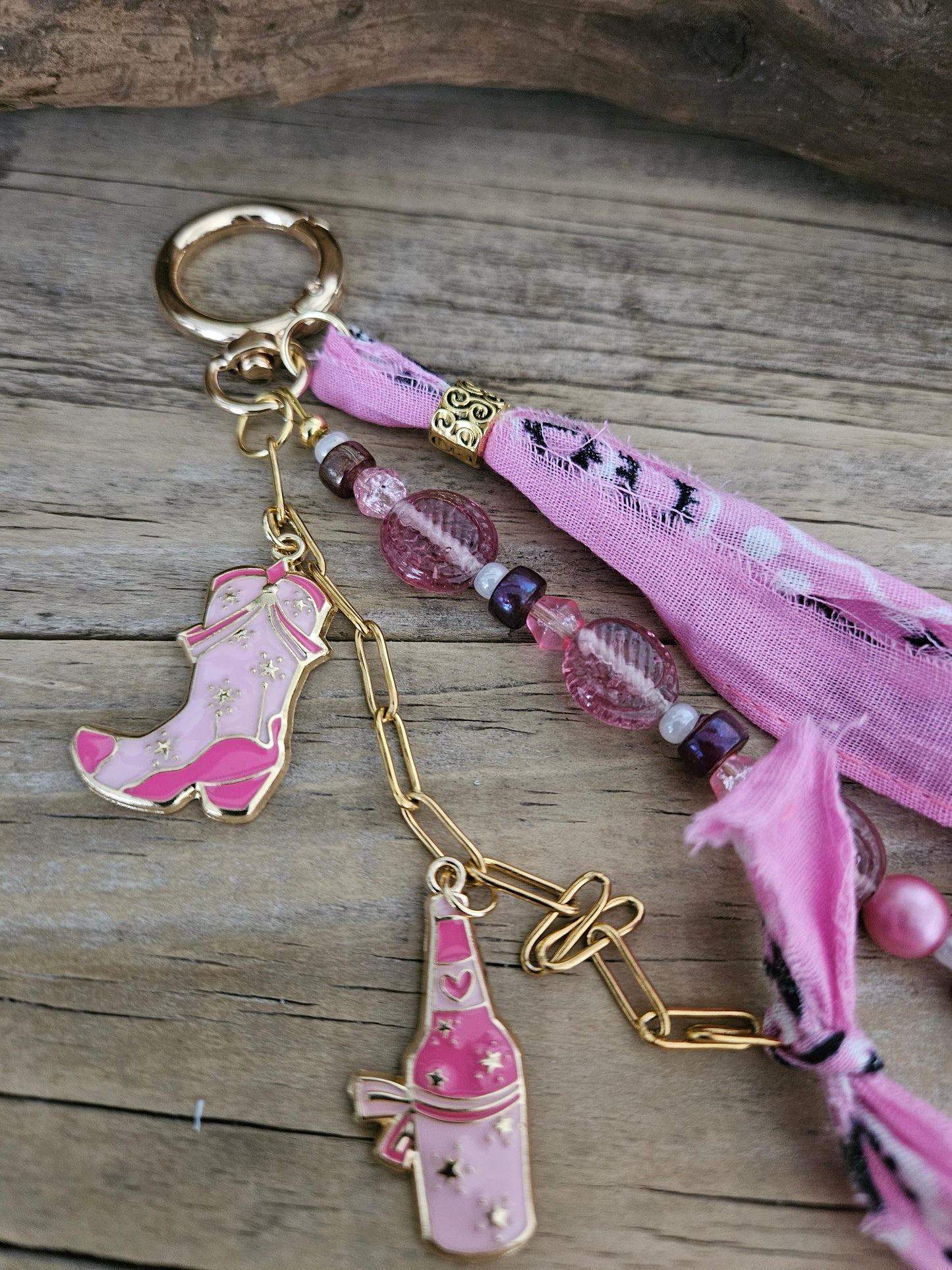 Southwestern Inspired Long Pink Cowgirl Purse Charm with Tassel