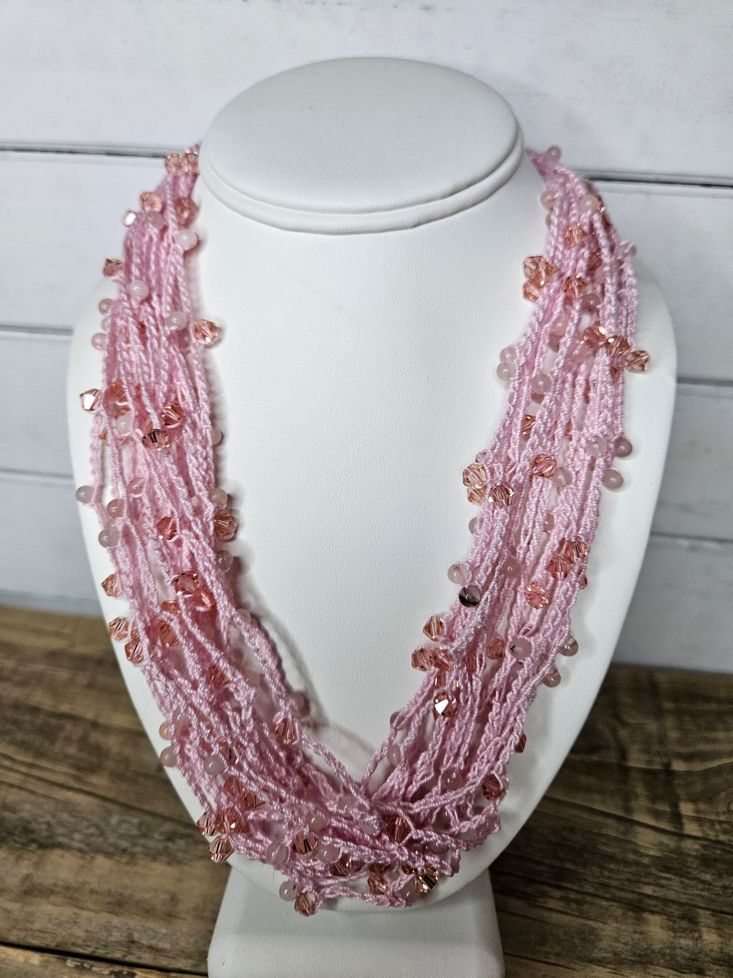 Boho Chic Pink or Green Crochet 100% Cotton Multi Layer Necklace