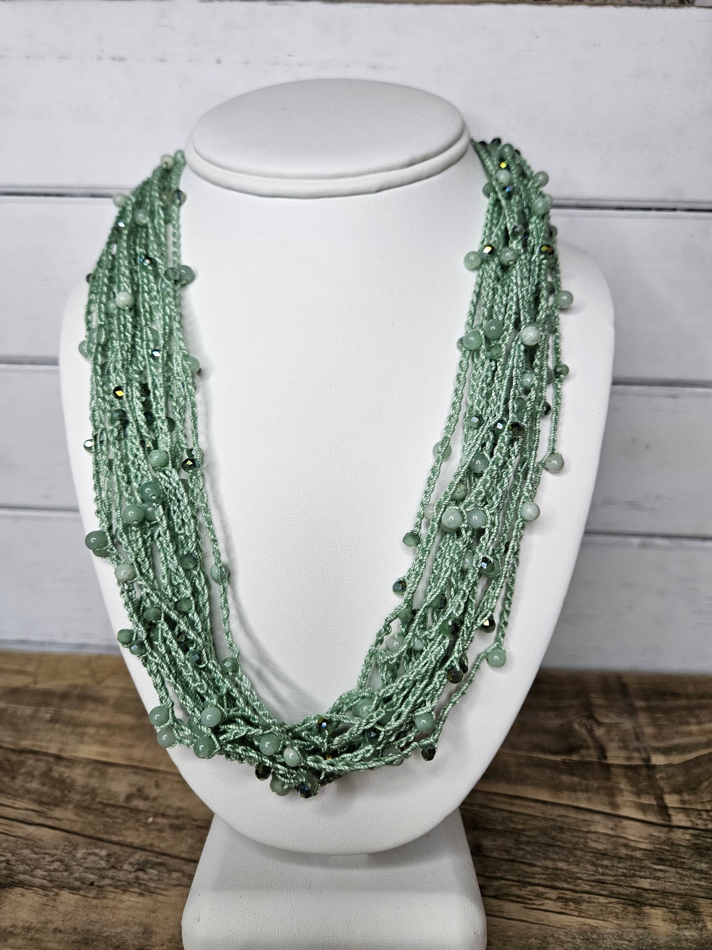 Boho Chic Pink or Green Crochet 100% Cotton Multi Layer Necklace