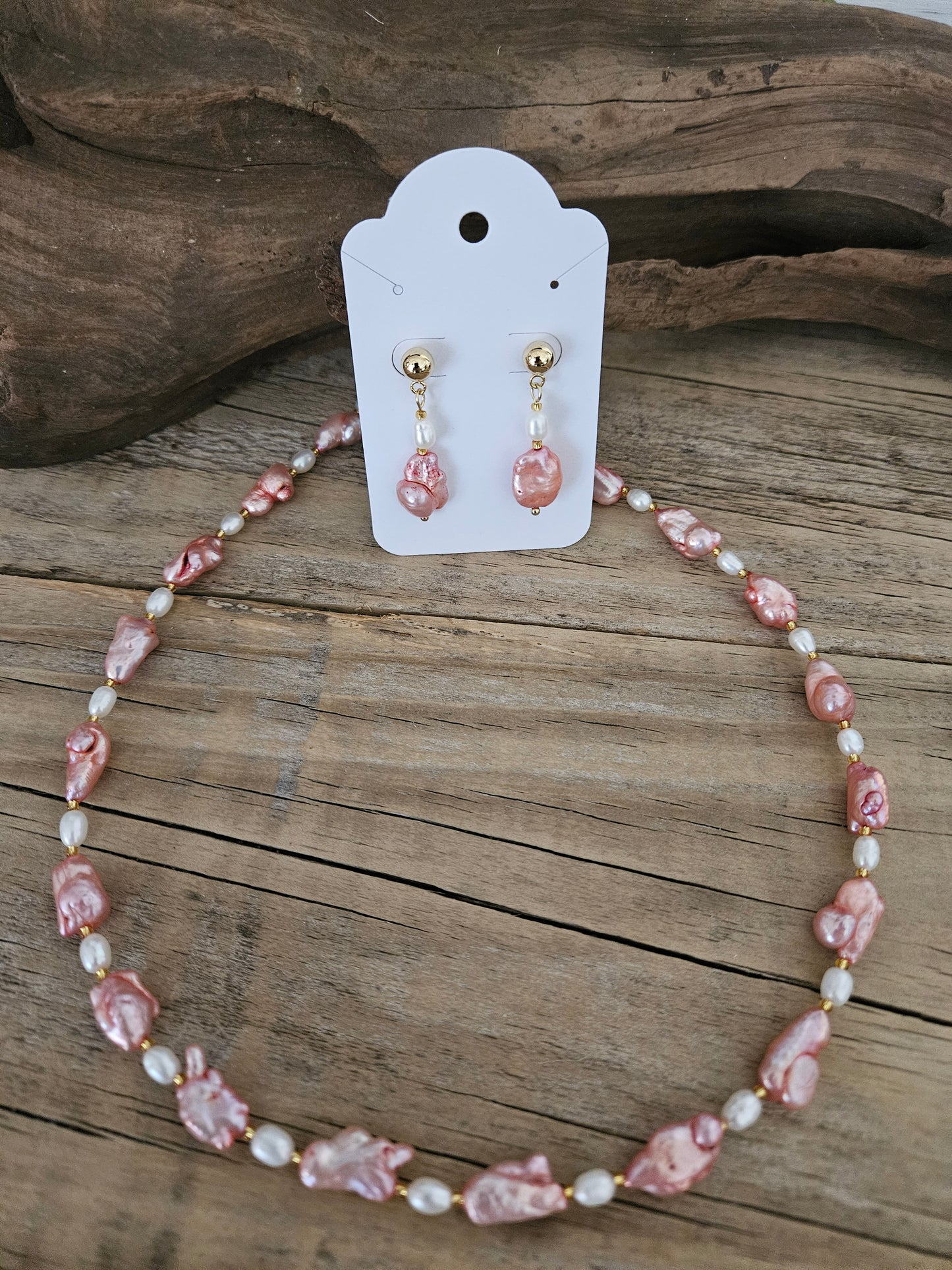 Pink Freshwater Pearl Necklace /Earring Set