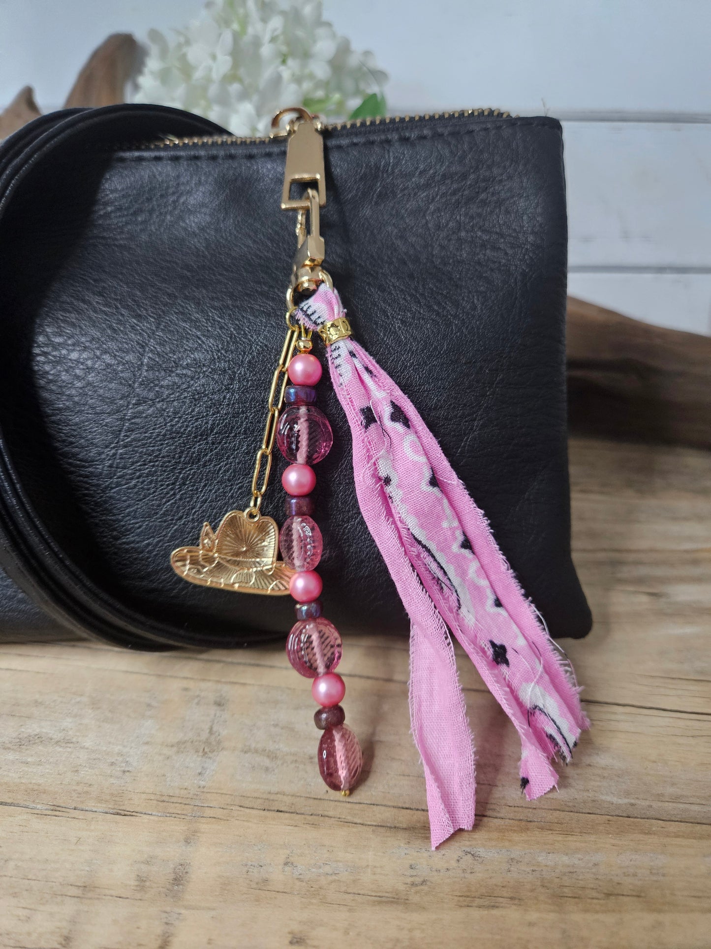 Southwestern Inspired Pink Cowgirl Purse Charm with Tassel
