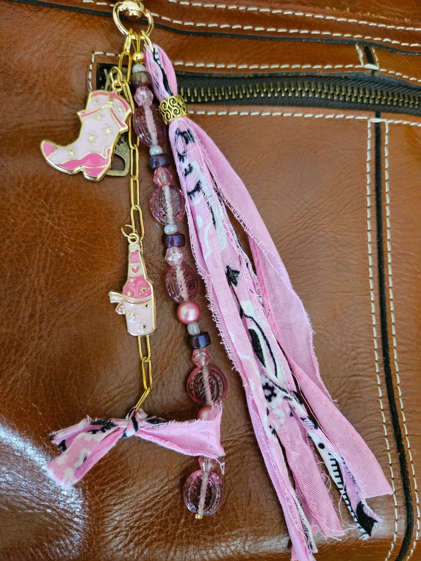 Southwestern Inspired Long Pink Cowgirl Purse Charm with Tassel