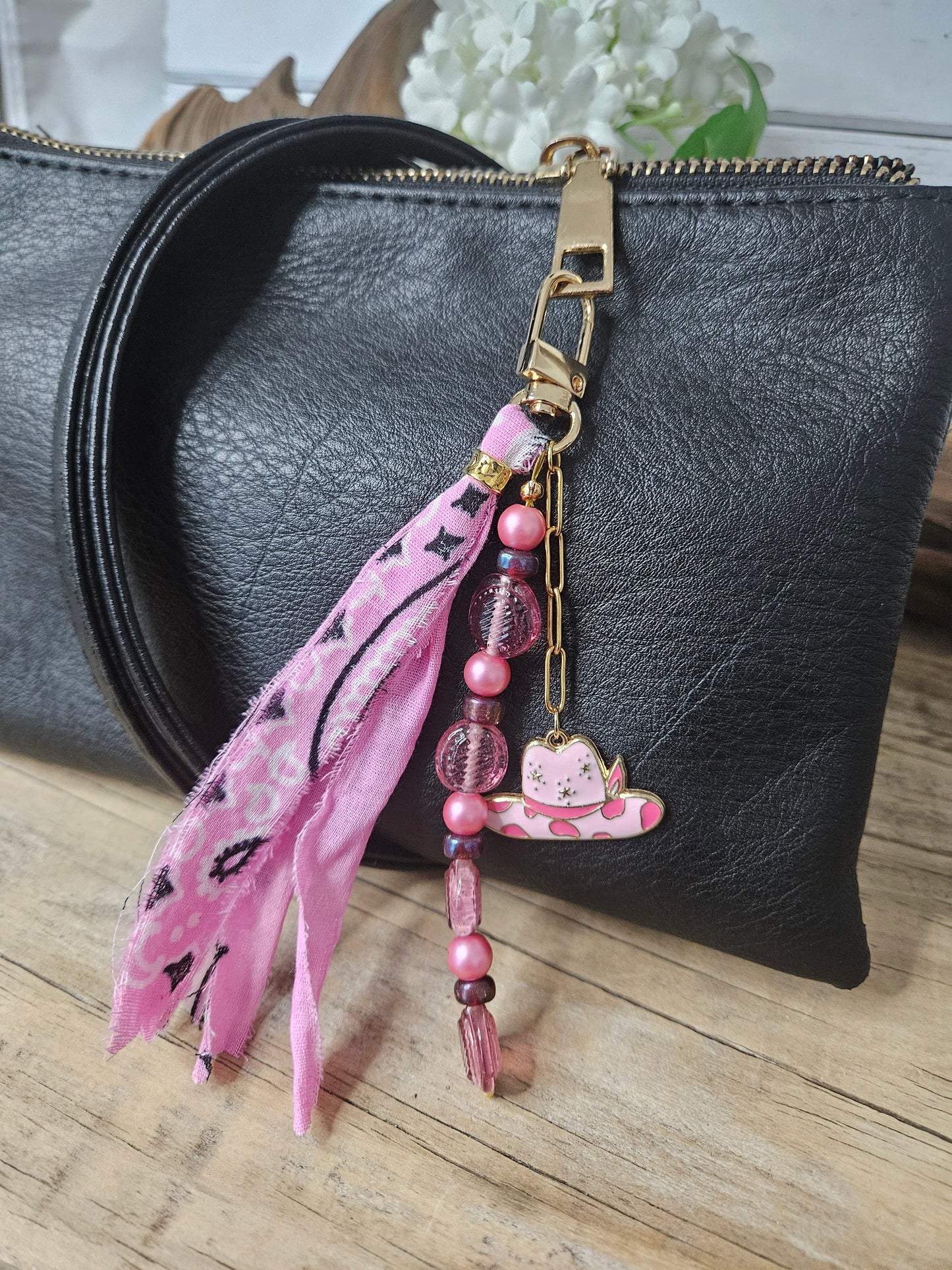 Southwestern Inspired Pink Cowgirl Purse Charm with Tassel