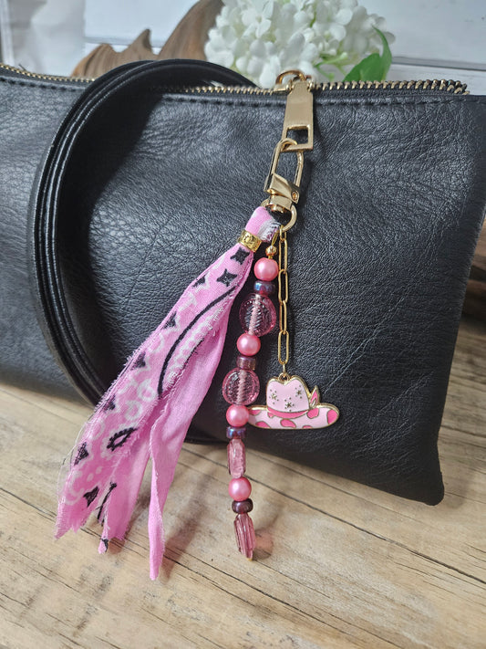 Southwestern Inspired Pink Cowgirl Purse Charm with Tassel