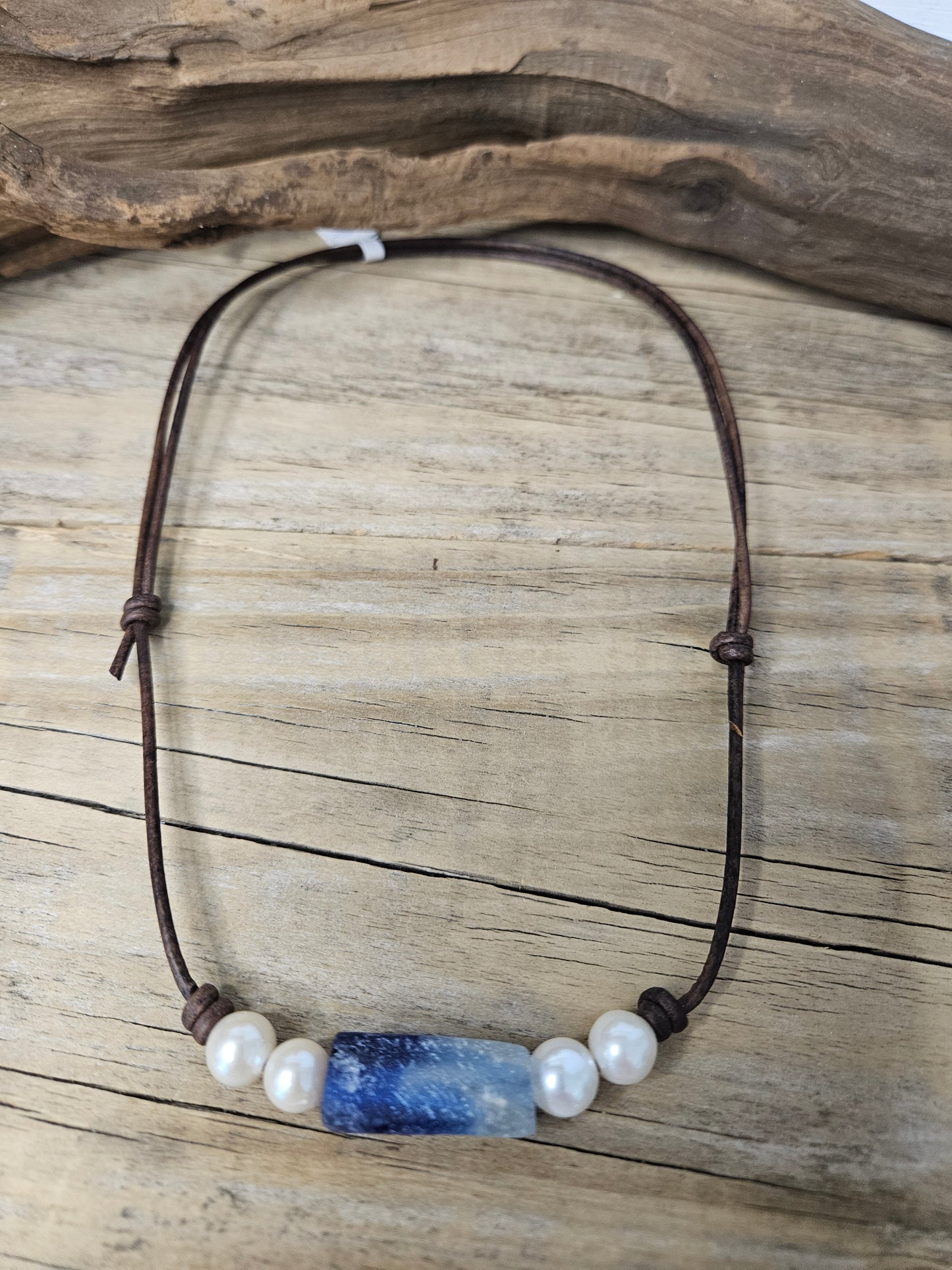 Boho Leather Sea Glass Freshwater Pearl Choker