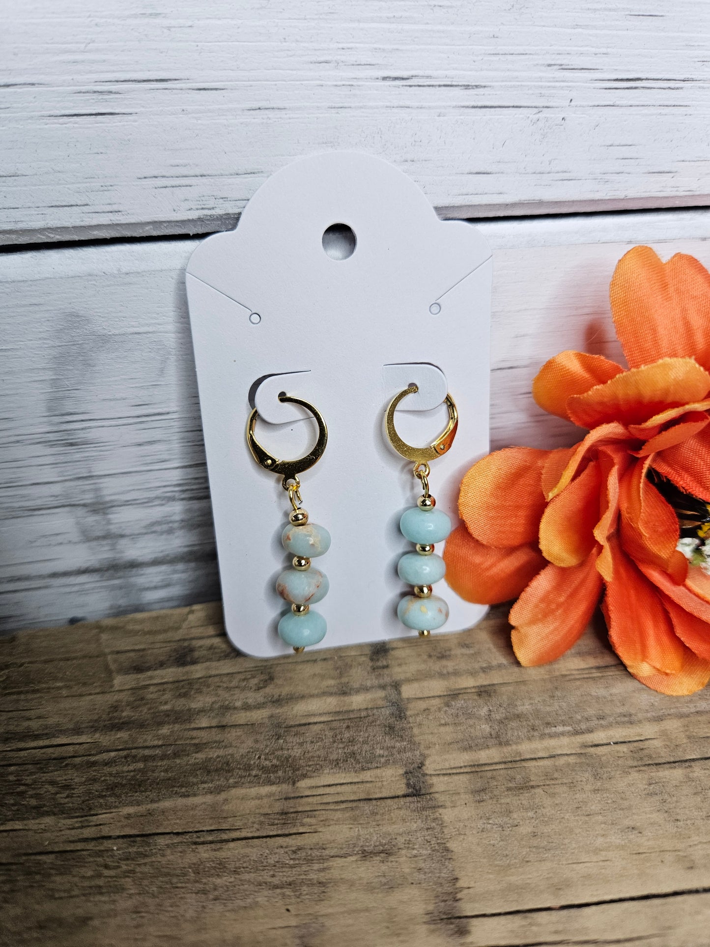 Blue Snake Skin Jasper Gold Dangle Earrings