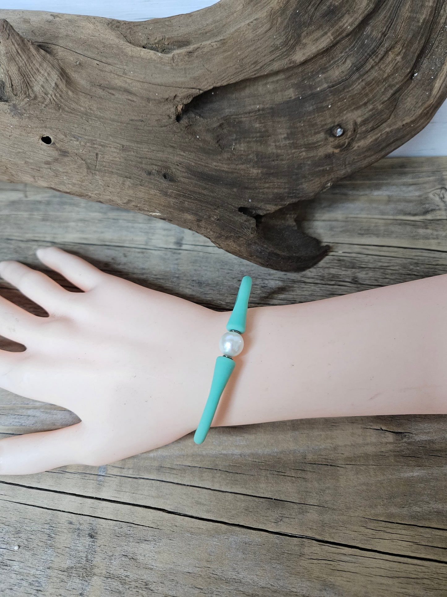 Sea Green Silicone Stretchy Freshwater Pearl Bracelet