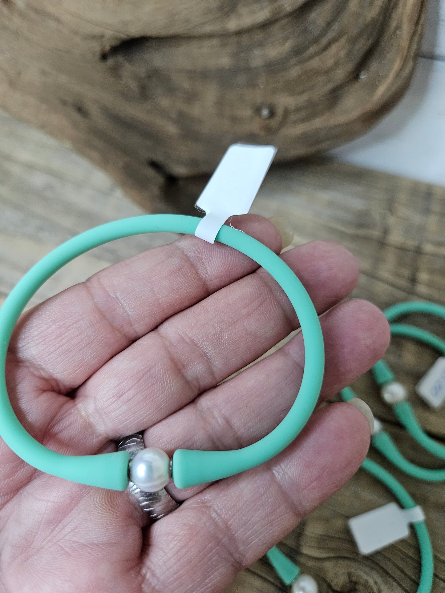 Sea Green Silicone Stretchy Freshwater Pearl Bracelet