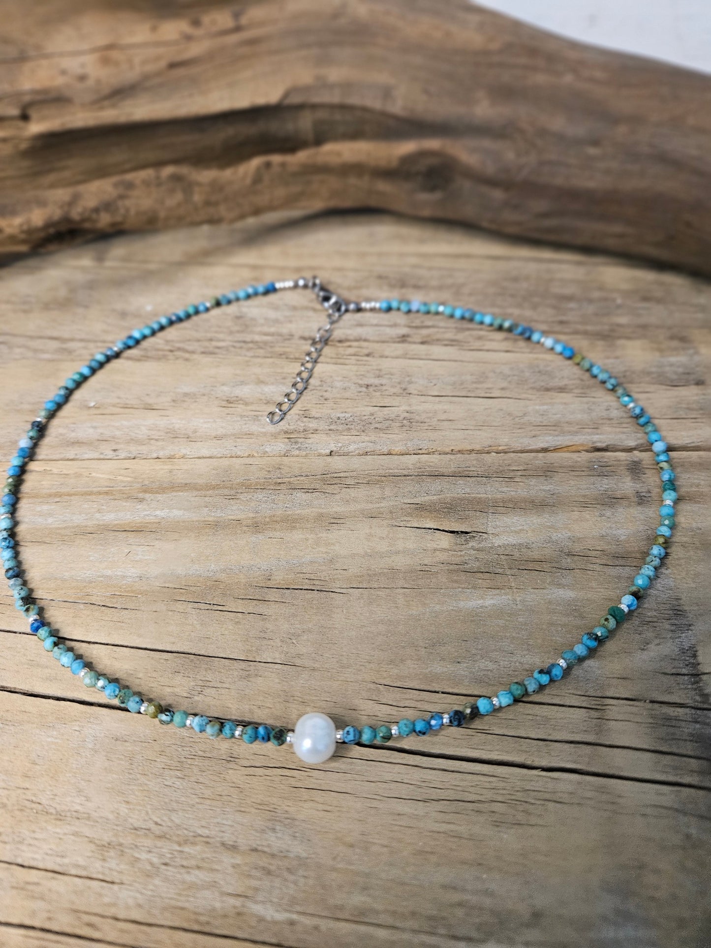 Malachite-Turquoise Freshwater Pearl Beaded Necklace