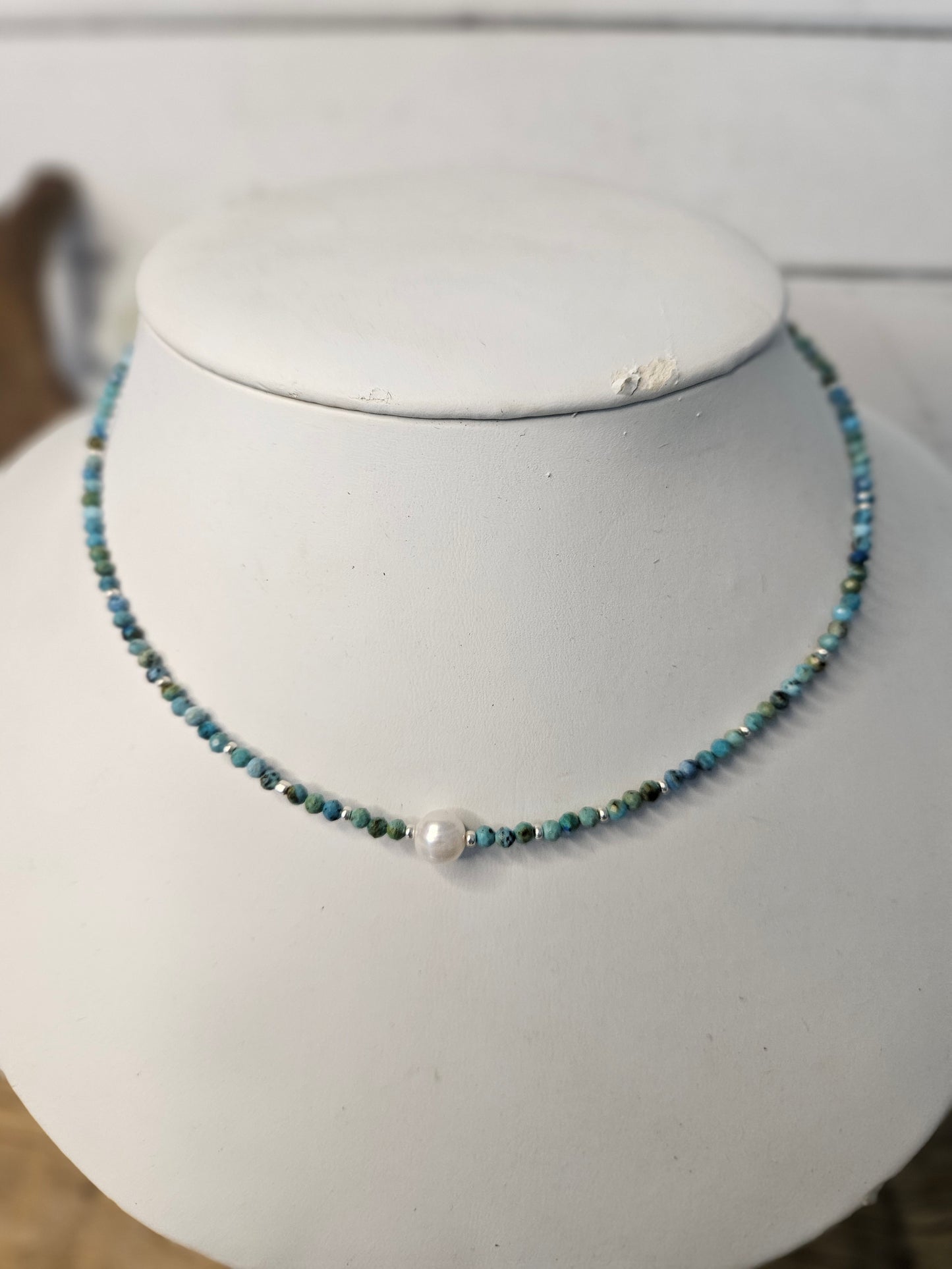 Malachite-Turquoise Freshwater Pearl Beaded Necklace