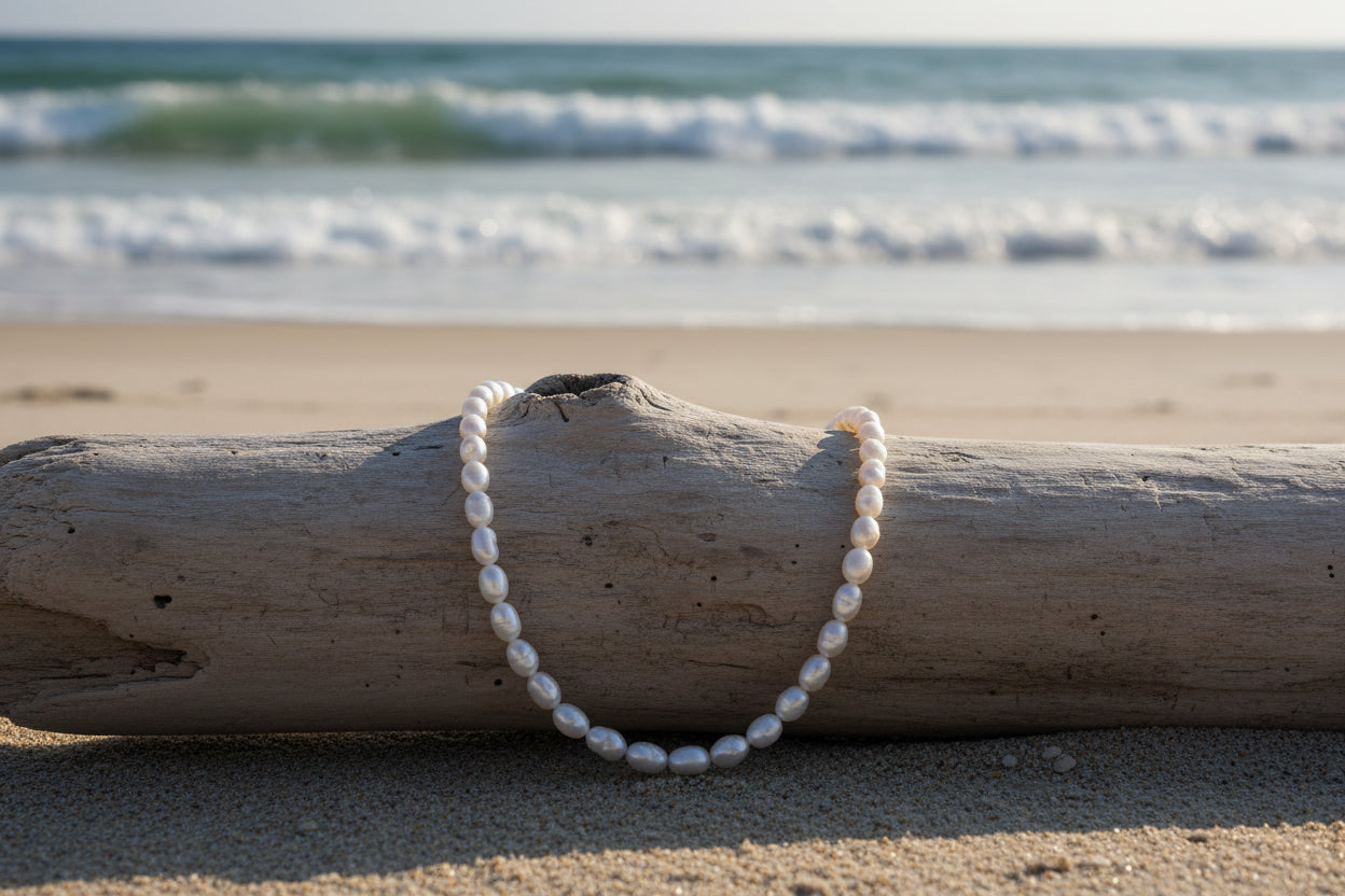 White Freshwater Rice Pearl Necklace